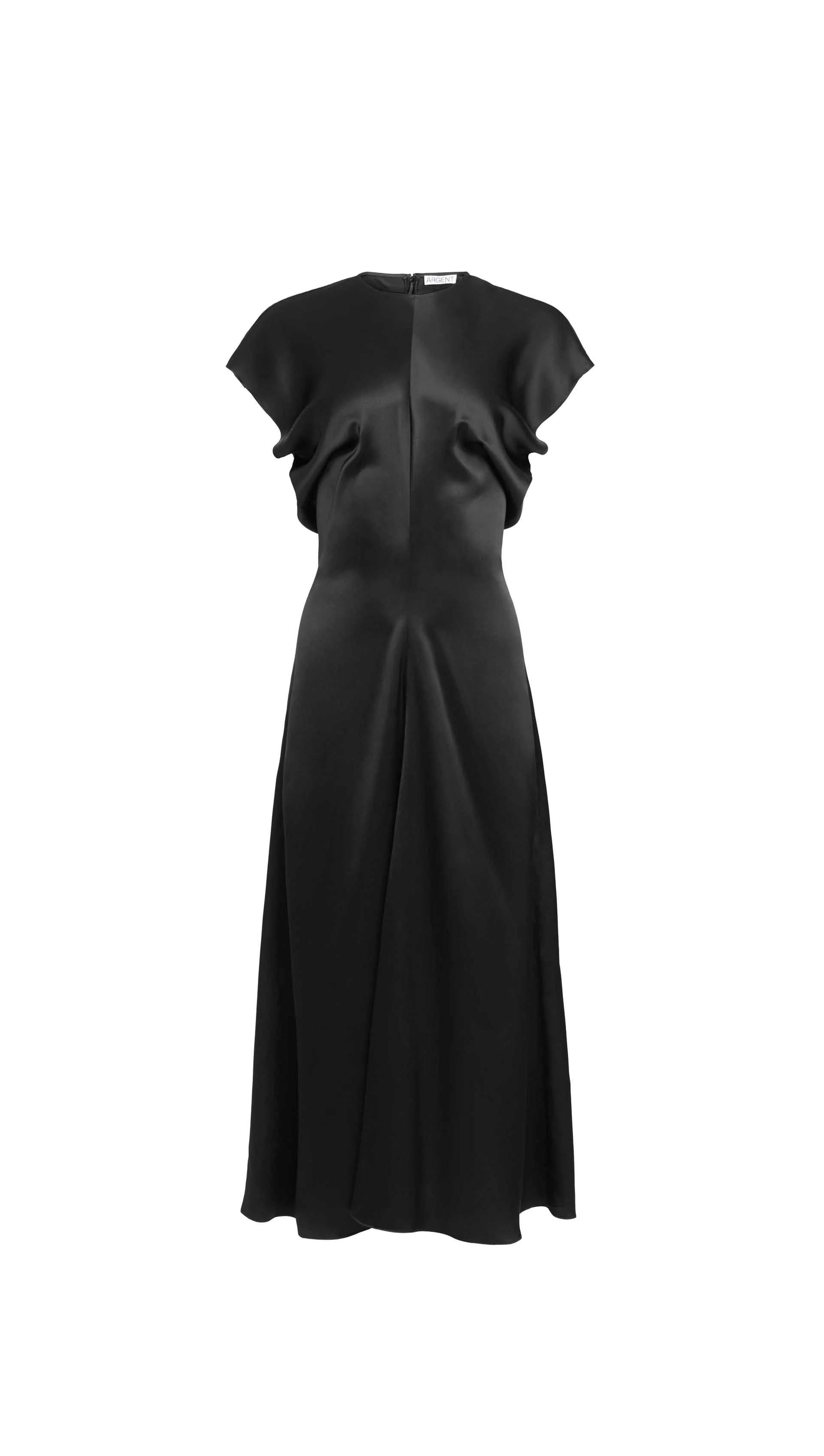 Draped Dress in Silk Charmeuse | Black - Image 6