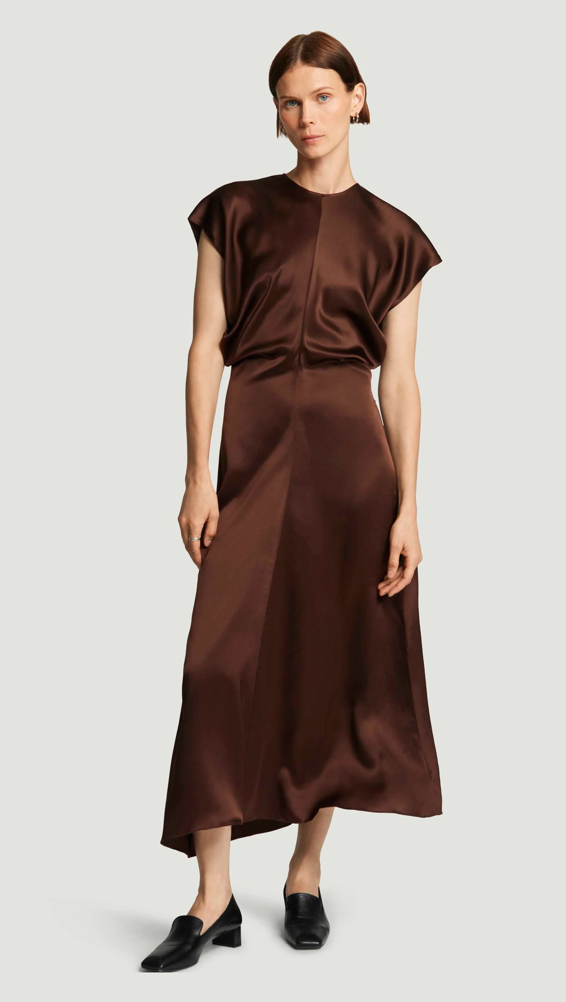 Draped Dress in Silk Charmeuse | Dark Brown