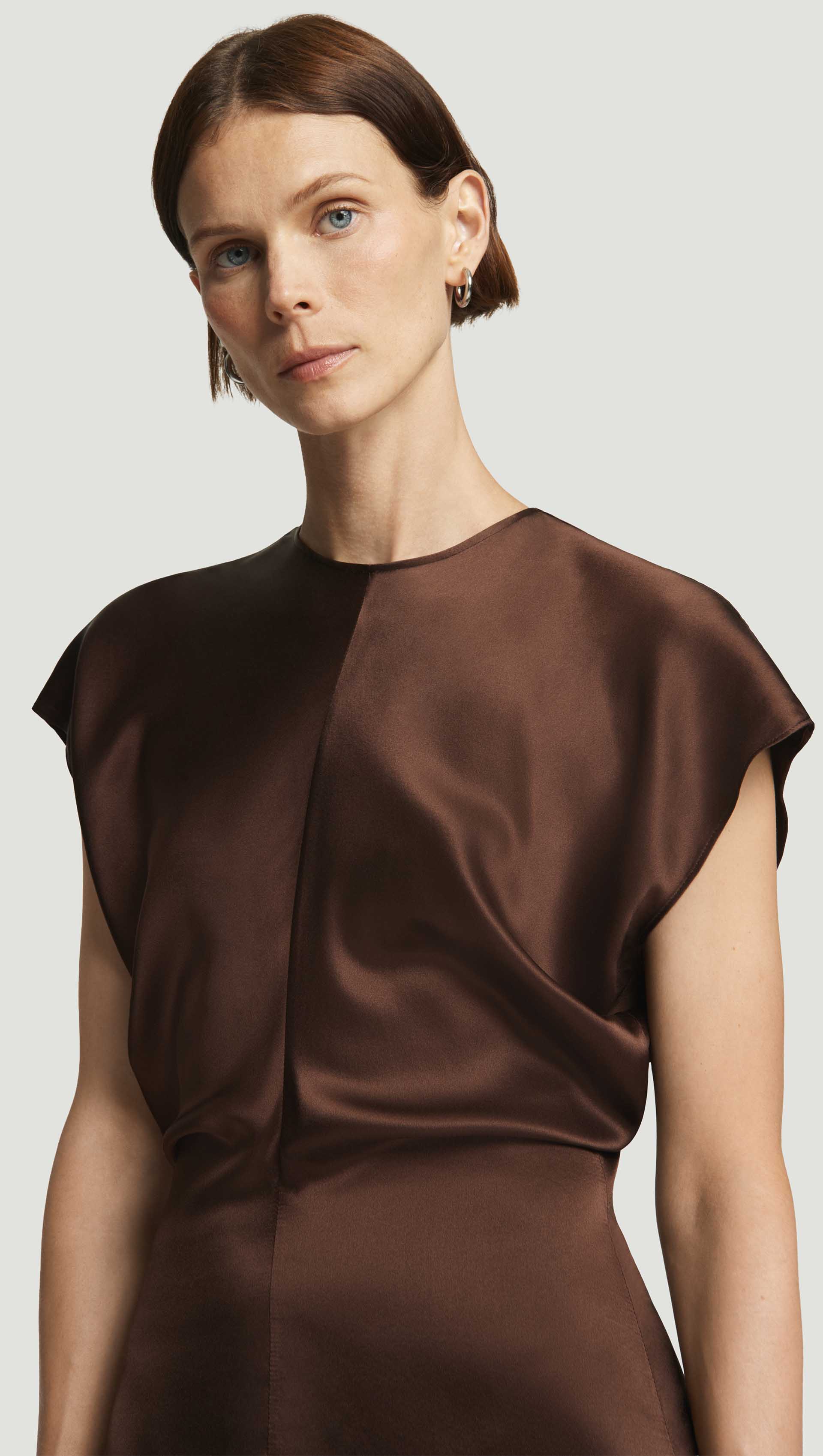 Draped Dress in Silk Charmeuse | Dark Brown - Image 2