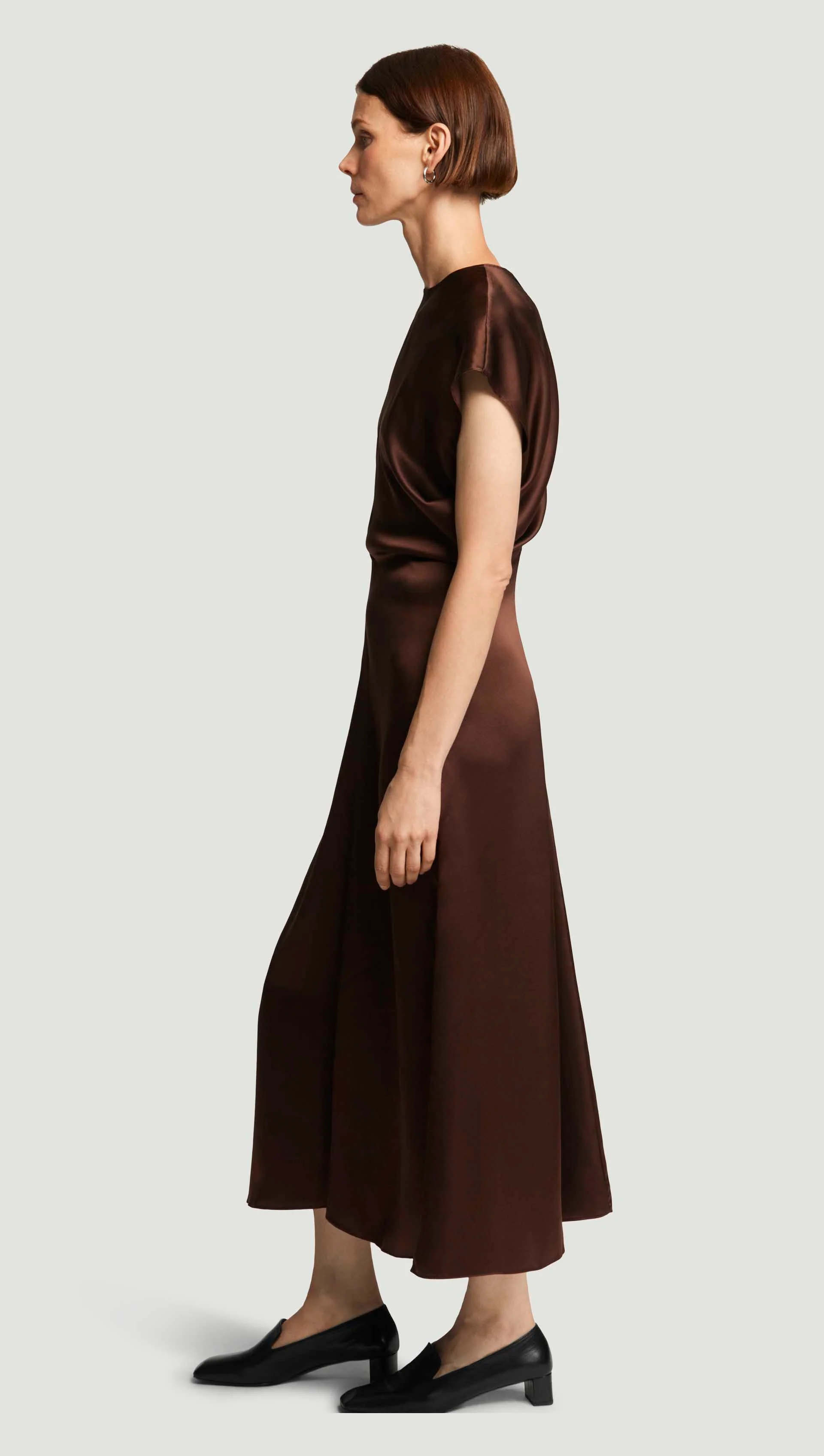Draped Dress in Silk Charmeuse | Dark Brown - Image 3