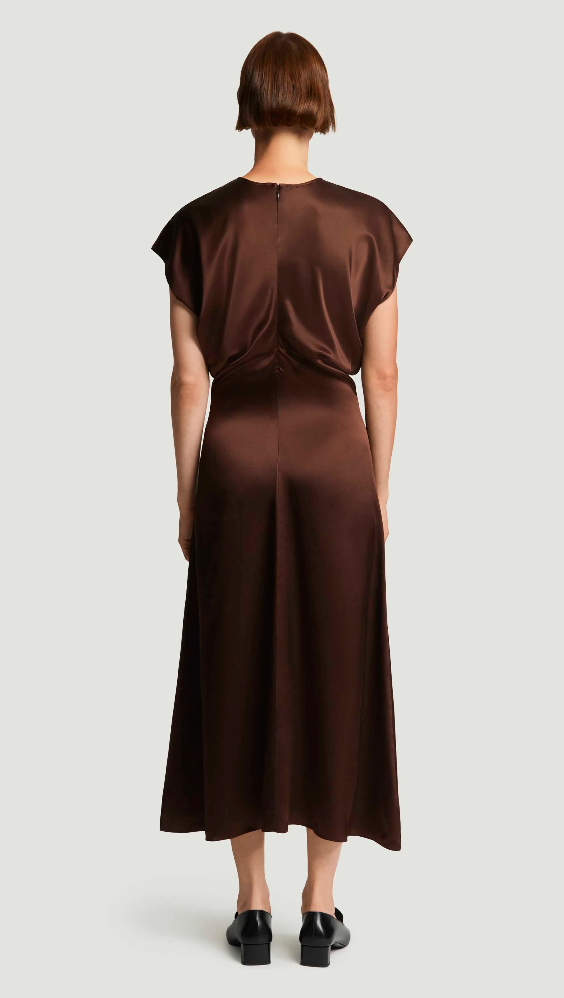 Draped Dress in Silk Charmeuse | Dark Brown - Image 4