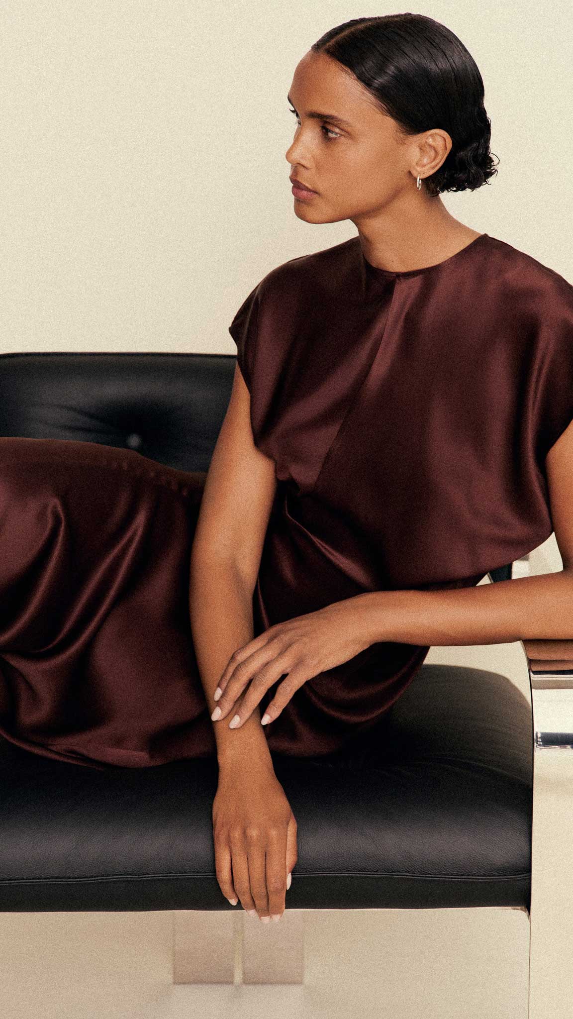 Draped Dress in Silk Charmeuse | Dark Brown - Image 7