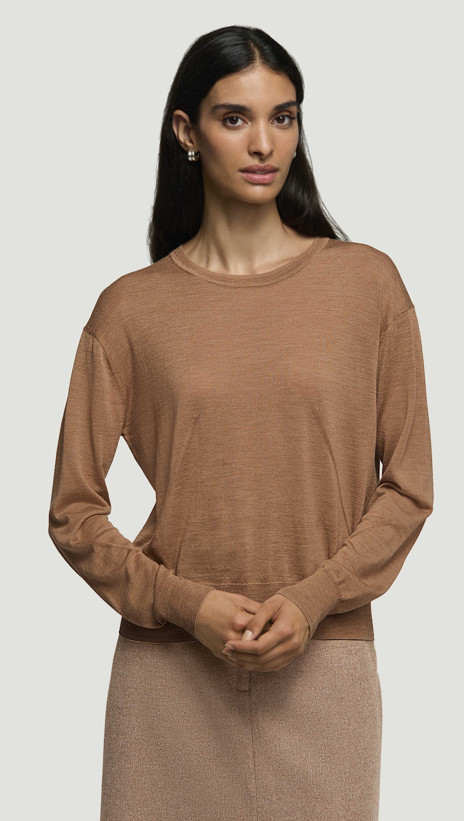 Fine Knit Longsleeve Crewneck in Merino Silk | Camel
