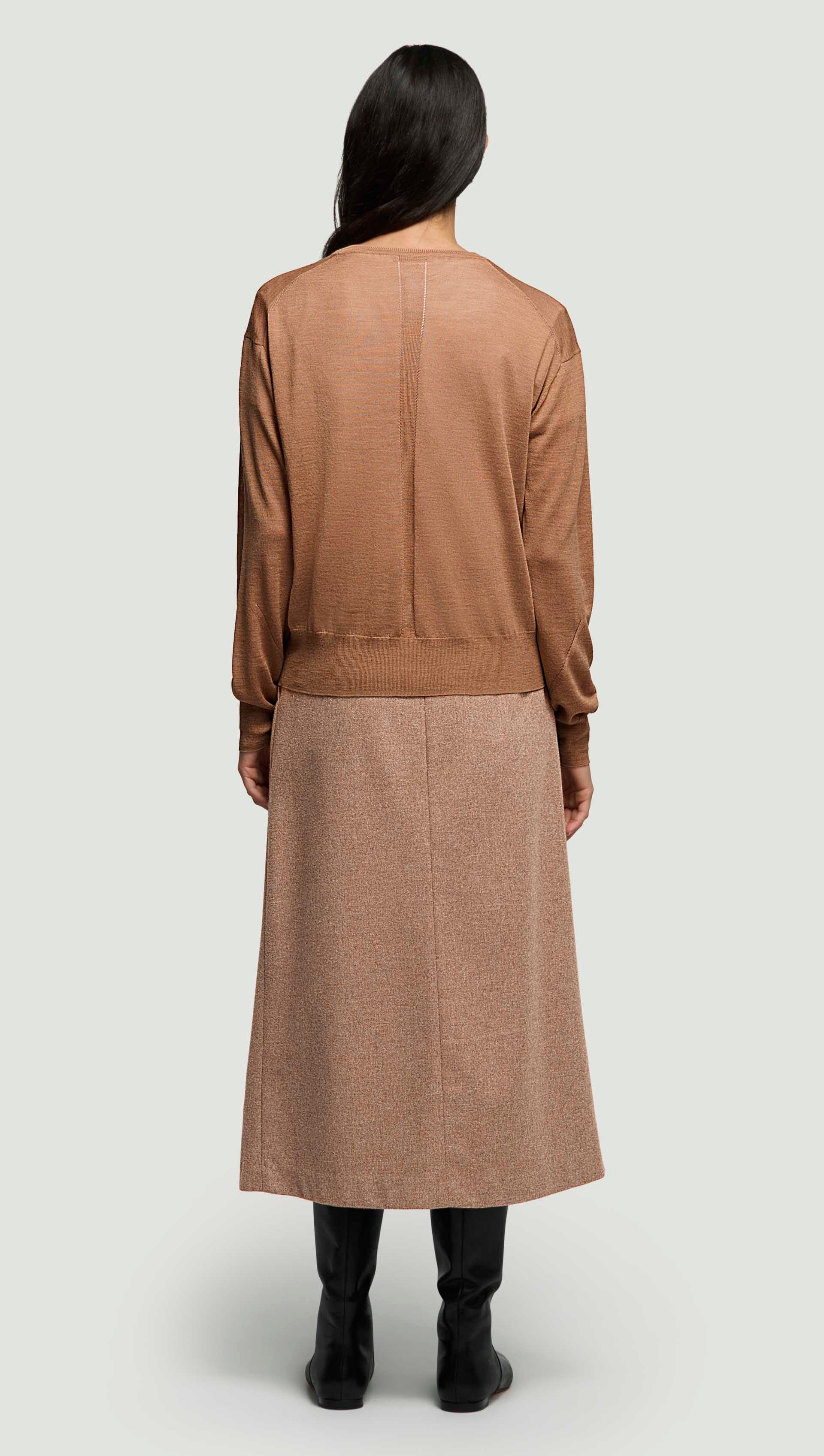 Fine Knit Longsleeve Crewneck in Merino Silk | Camel - Image 5