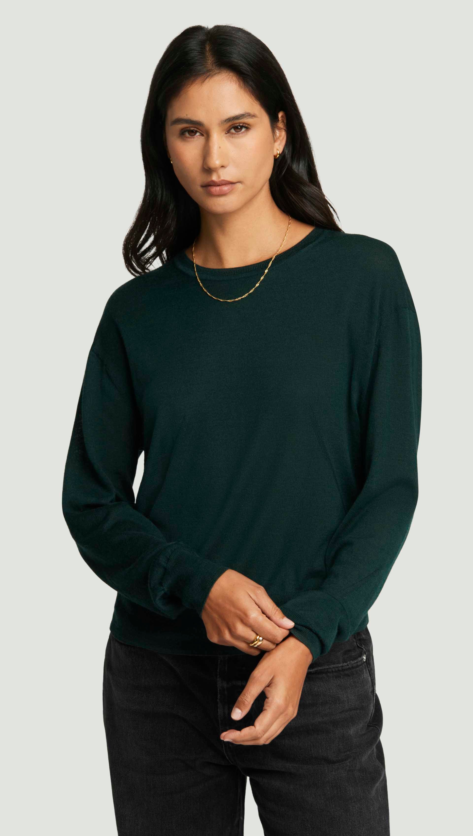 Fine Knit Longsleeve Crewneck in Merino Silk | Hunter