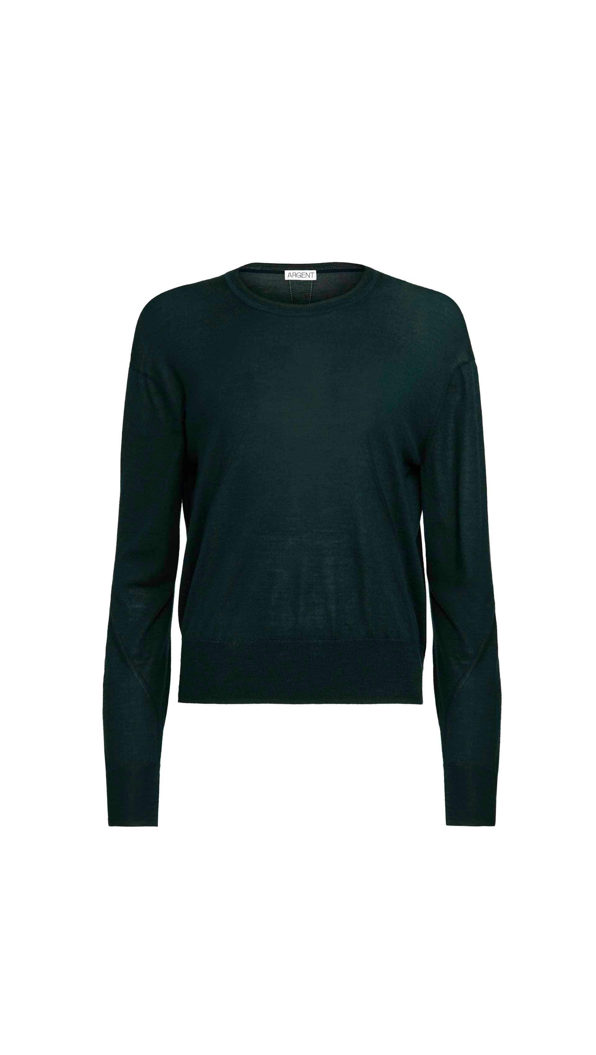 Fine Knit Longsleeve Crewneck in Merino Silk | Hunter - Image 7