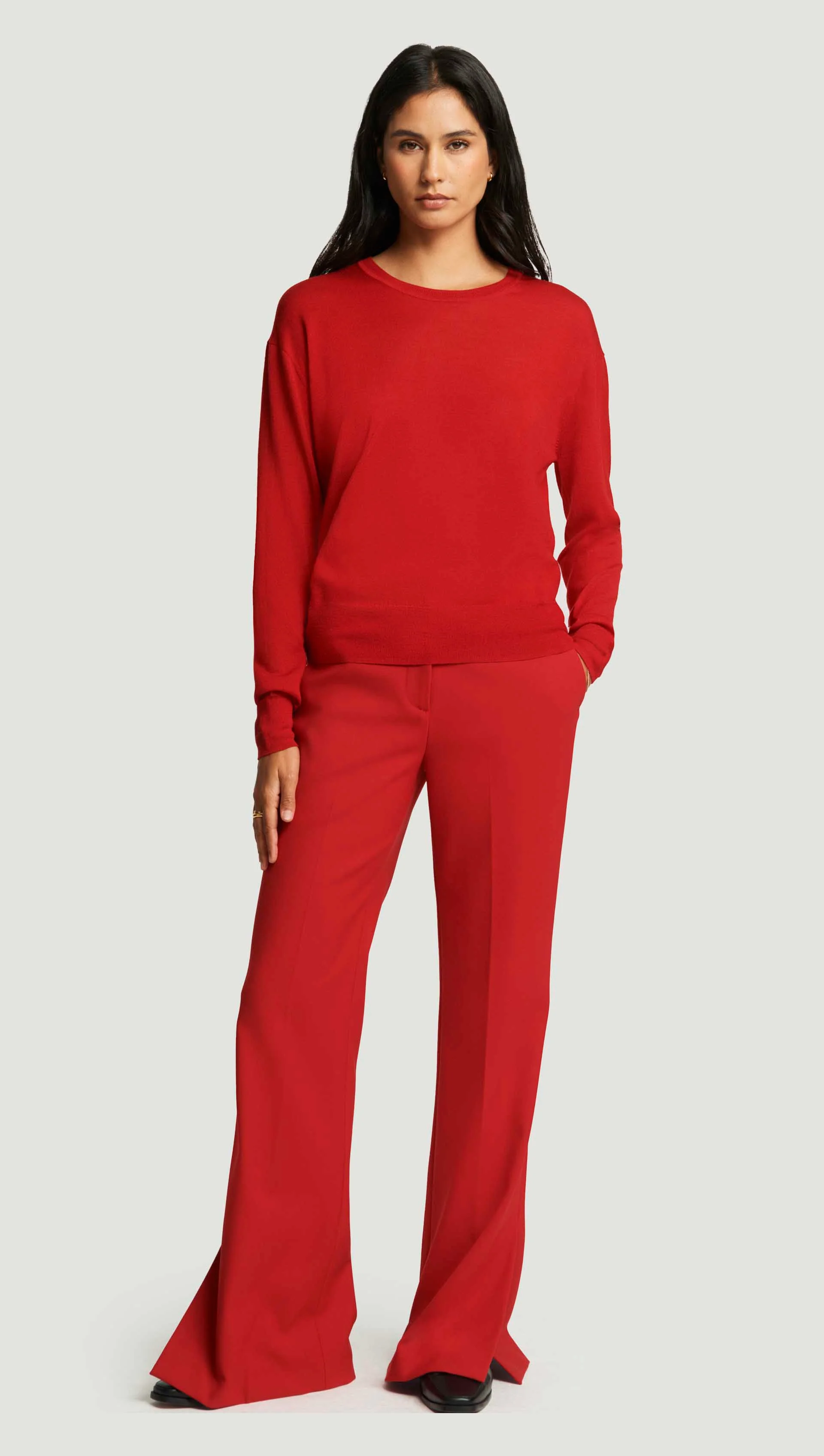 Fine Knit Longsleeve Crewneck in Merino Silk | Red - Image 2