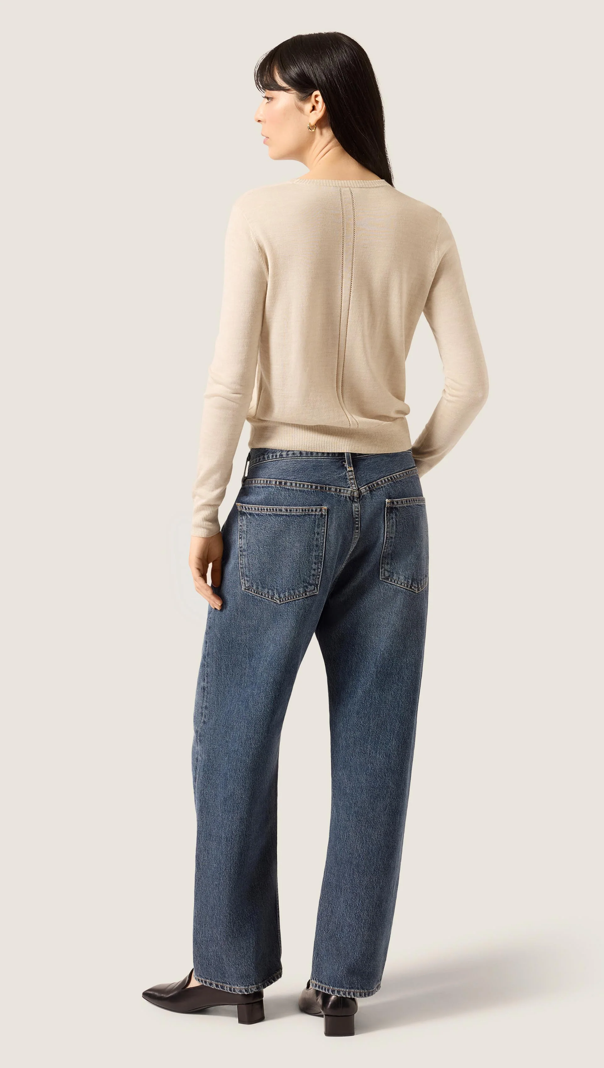 Fine Knit Crewneck in Merino Silk | Beige - Image 4