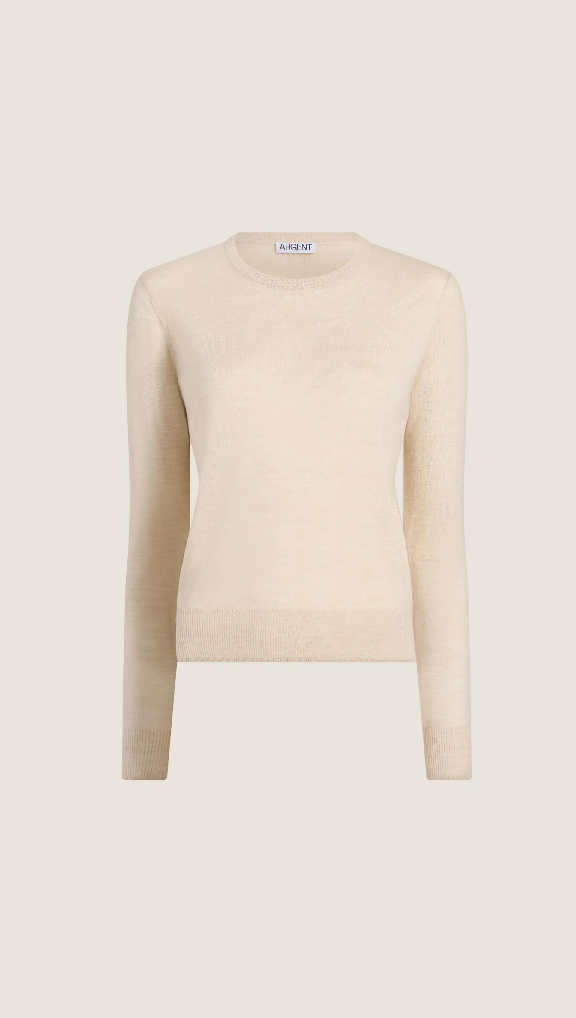 Fine Knit Crewneck in Merino Silk | Beige - Image 5