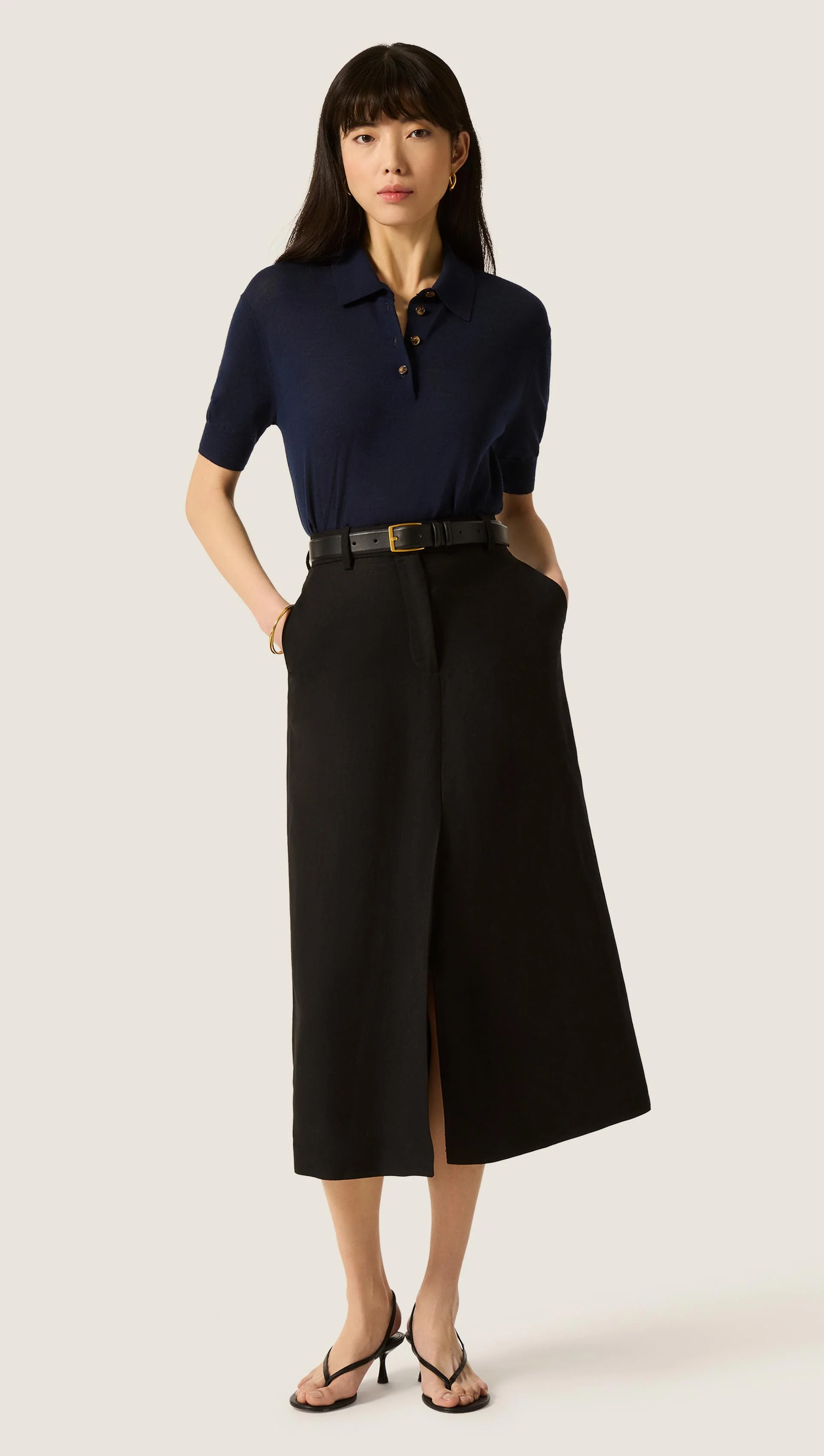 Fine Knit Shortsleeve Polo in Merino Silk | Navy - Image 3
