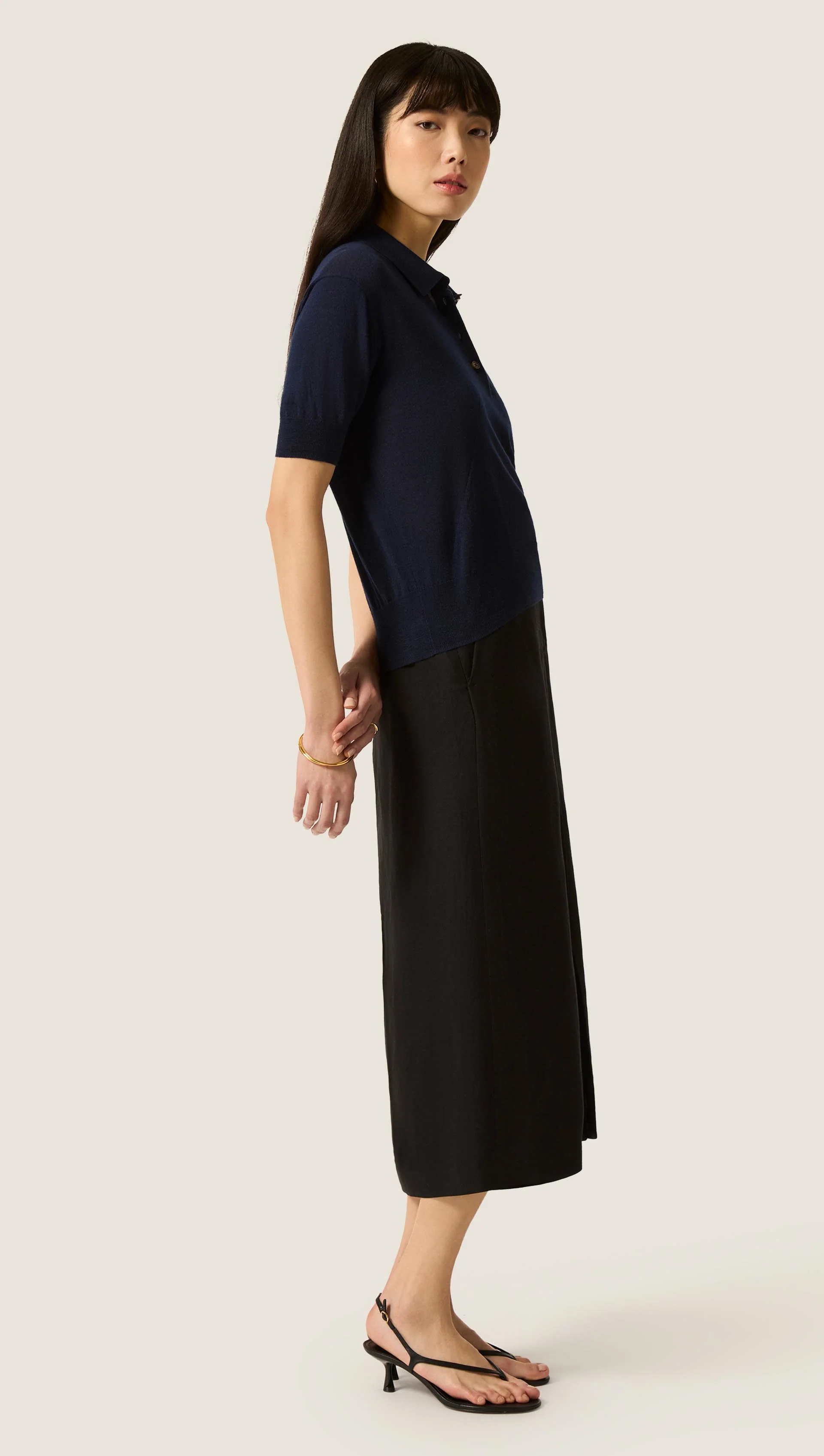 Fine Knit Shortsleeve Polo in Merino Silk | Navy - Image 4