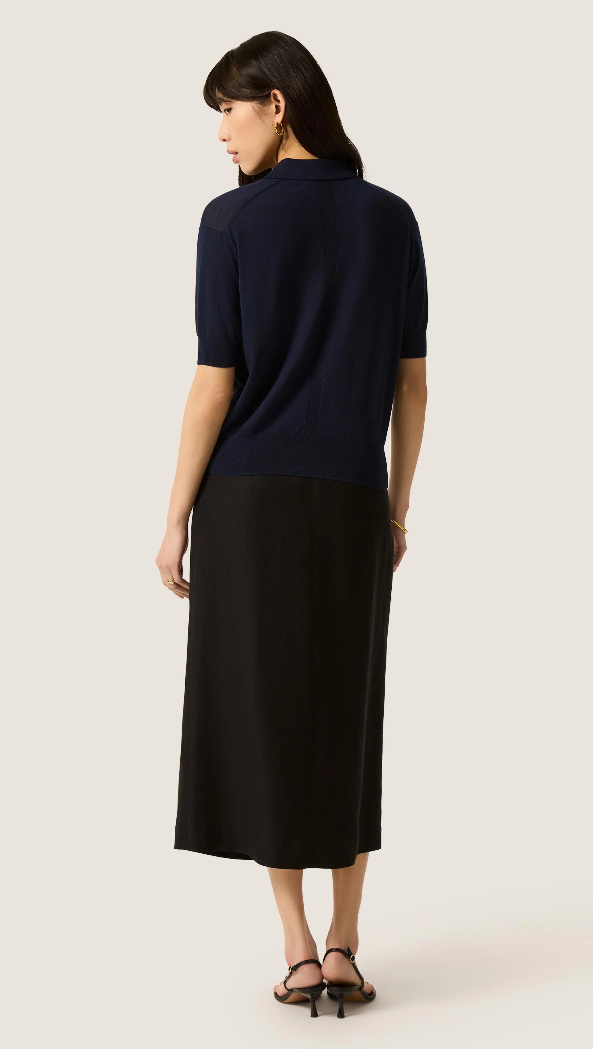 Fine Knit Shortsleeve Polo in Merino Silk | Navy - Image 5