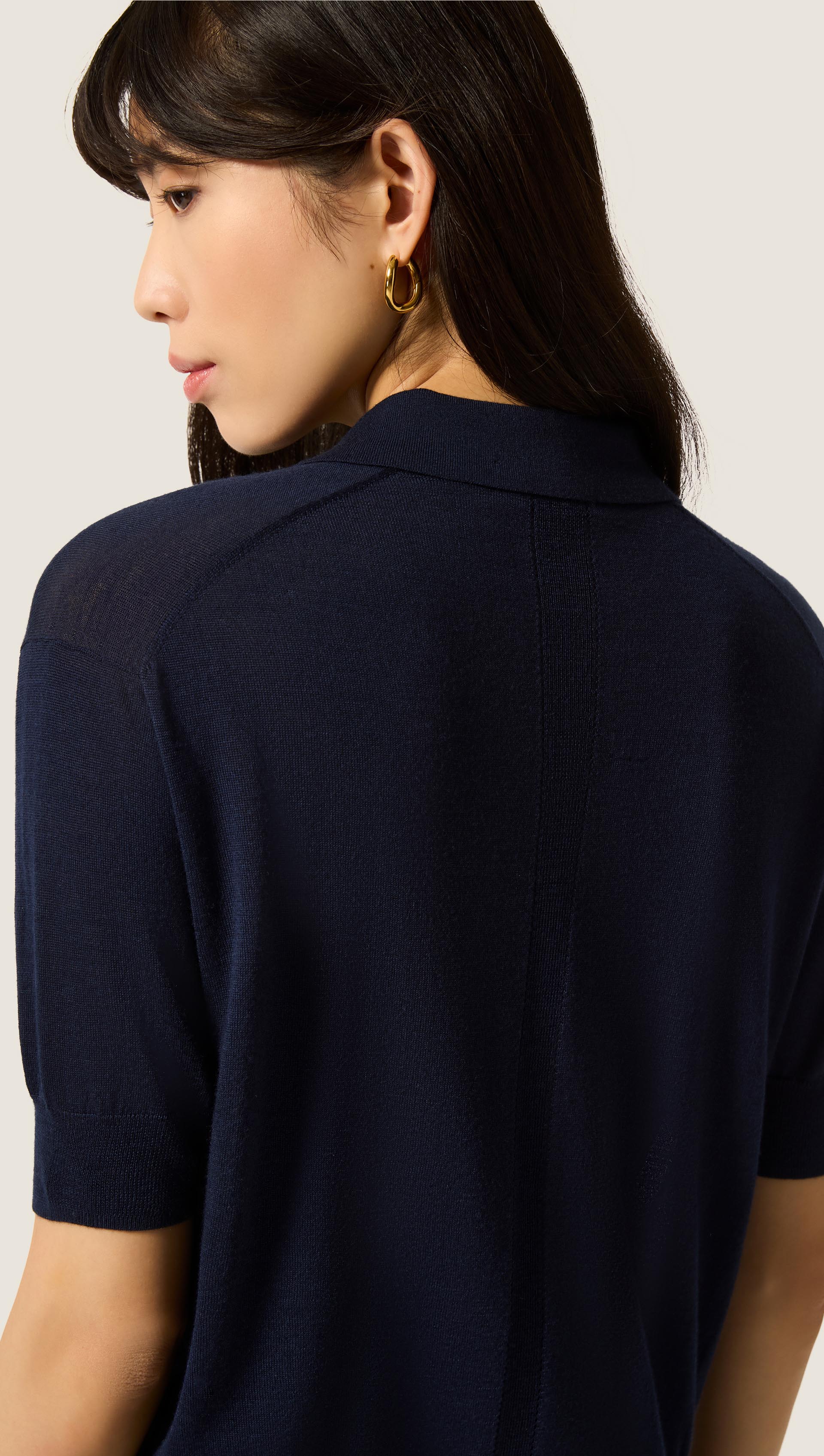 Fine Knit Shortsleeve Polo in Merino Silk | Navy - Image 6