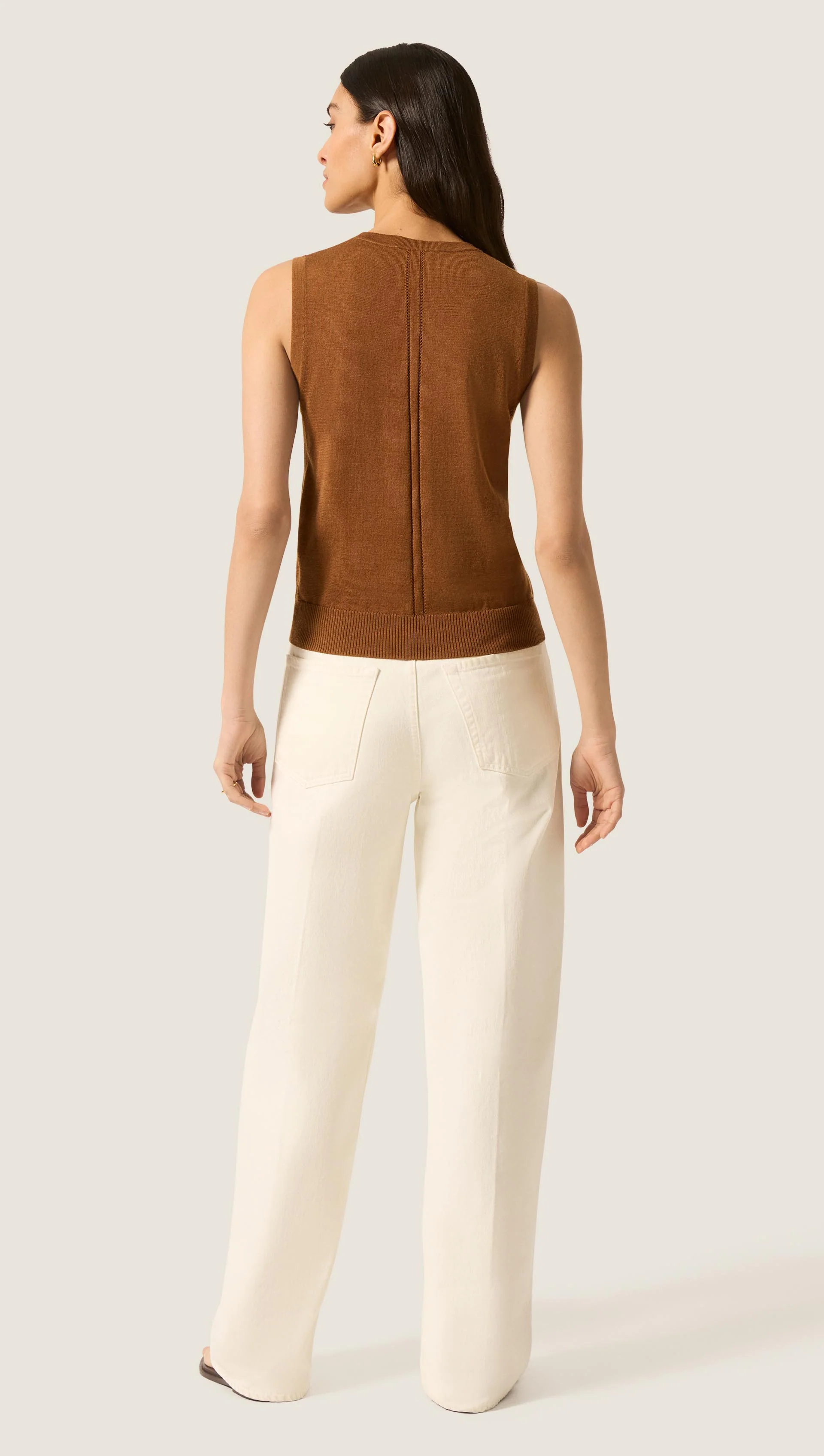 Fine Knit Sleeveless in Merino Silk | Brown - Image 4
