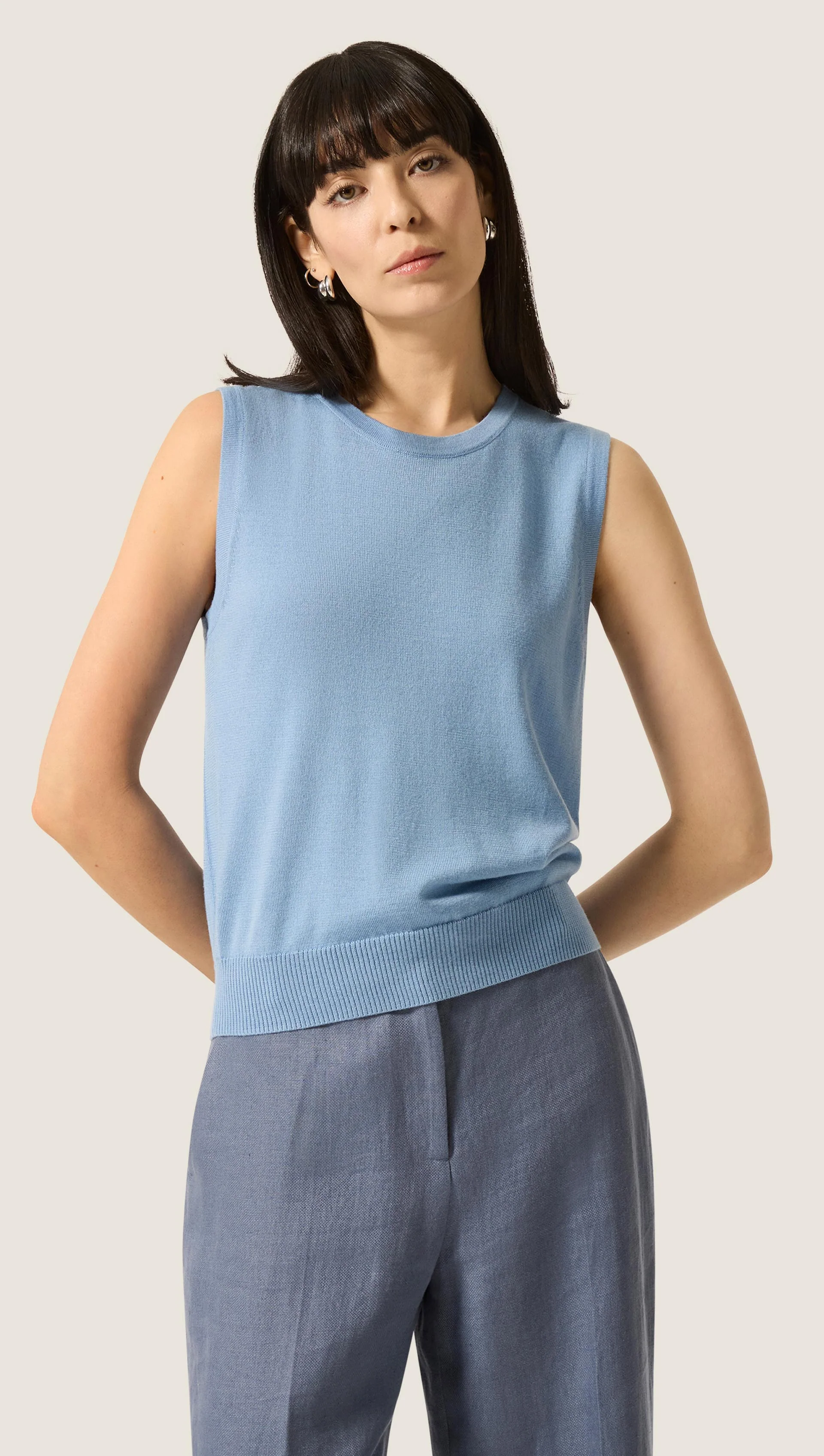 Fine Knit Sleeveless in Merino Silk | Light Blue - Image 7