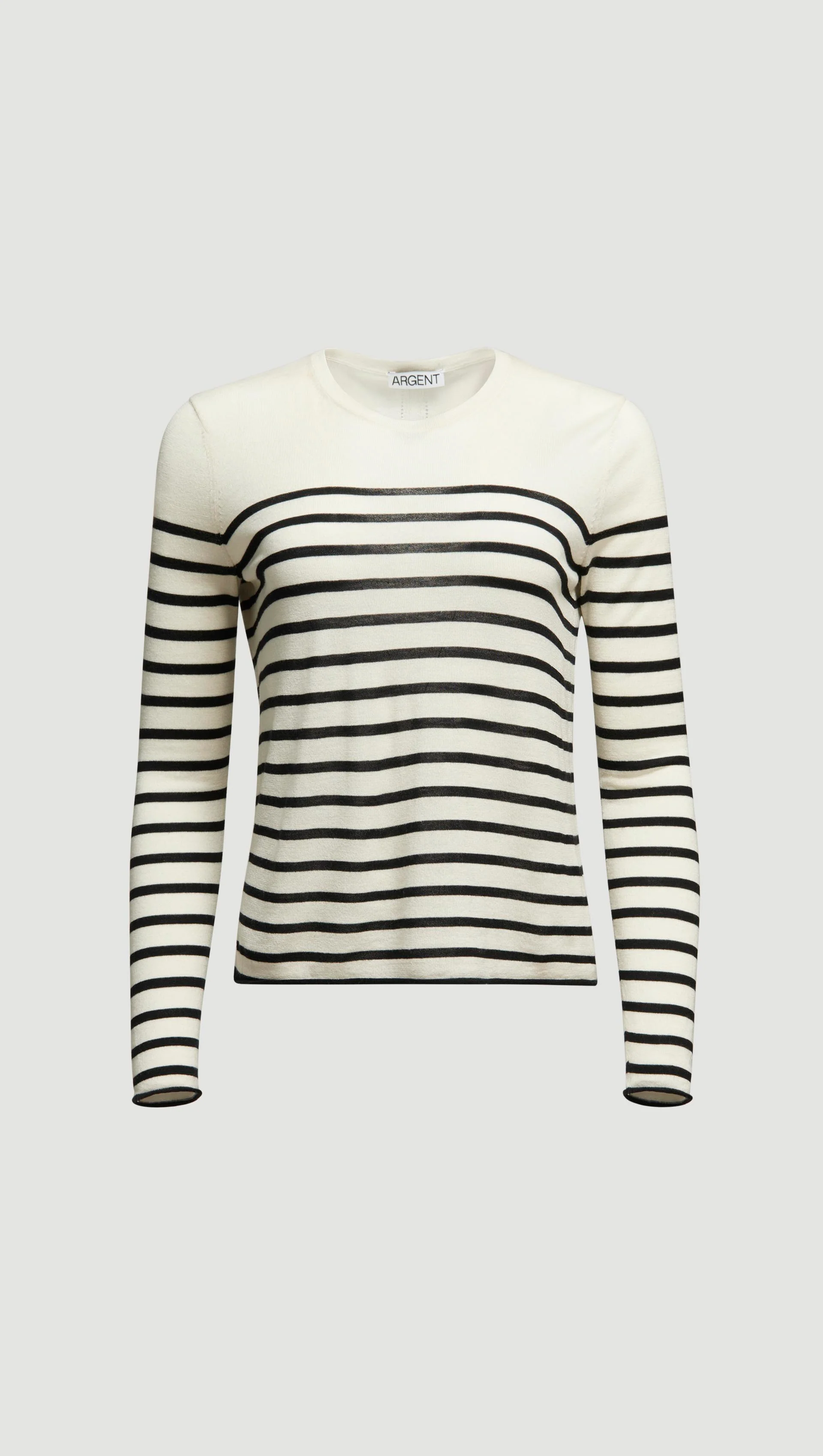 Fine Knit Longsleeve Crewneck in Wool Silk | White/Black Stripe - Image 6