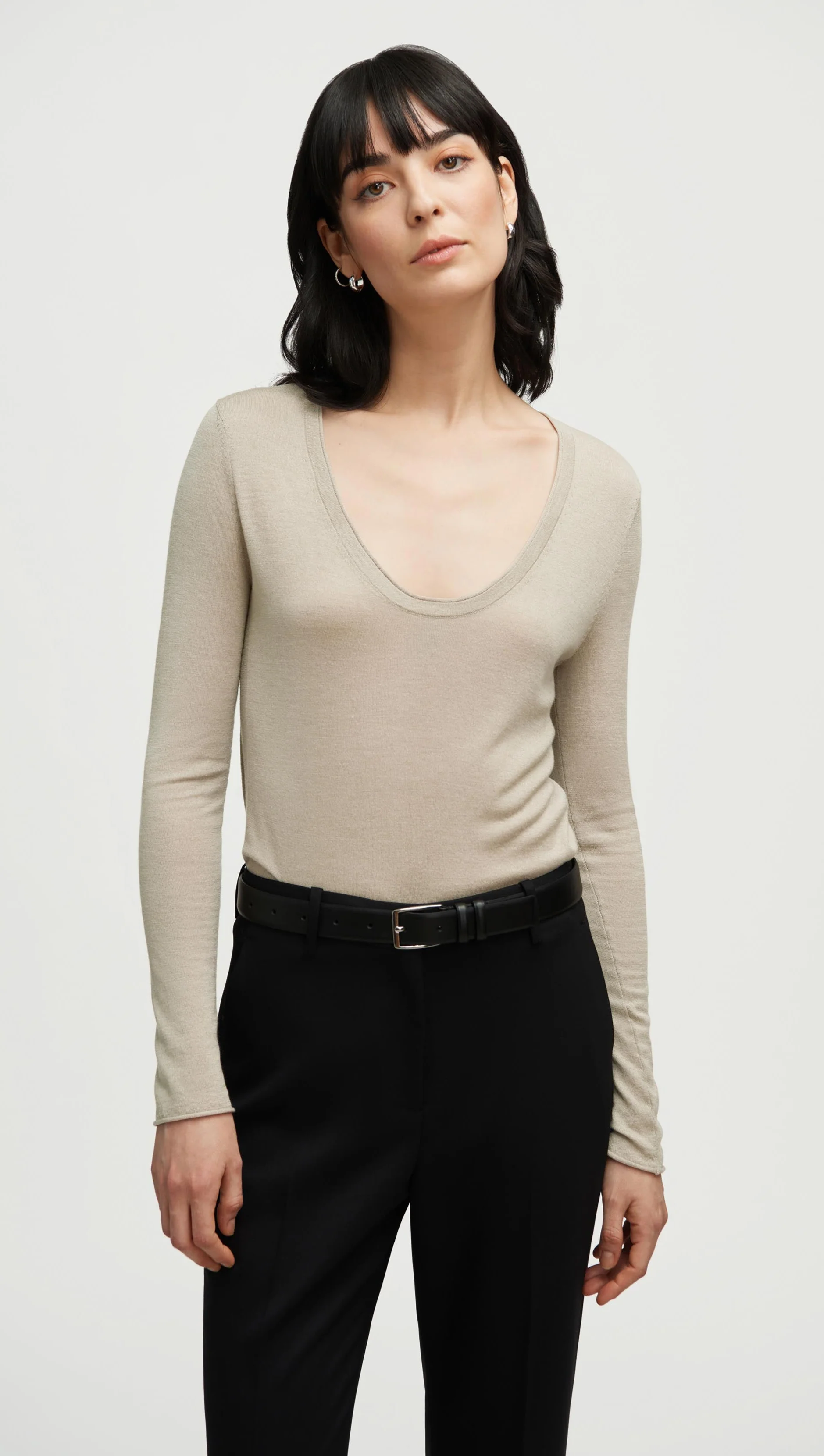 Fine Knit Longsleeve in Wool Silk | Beige