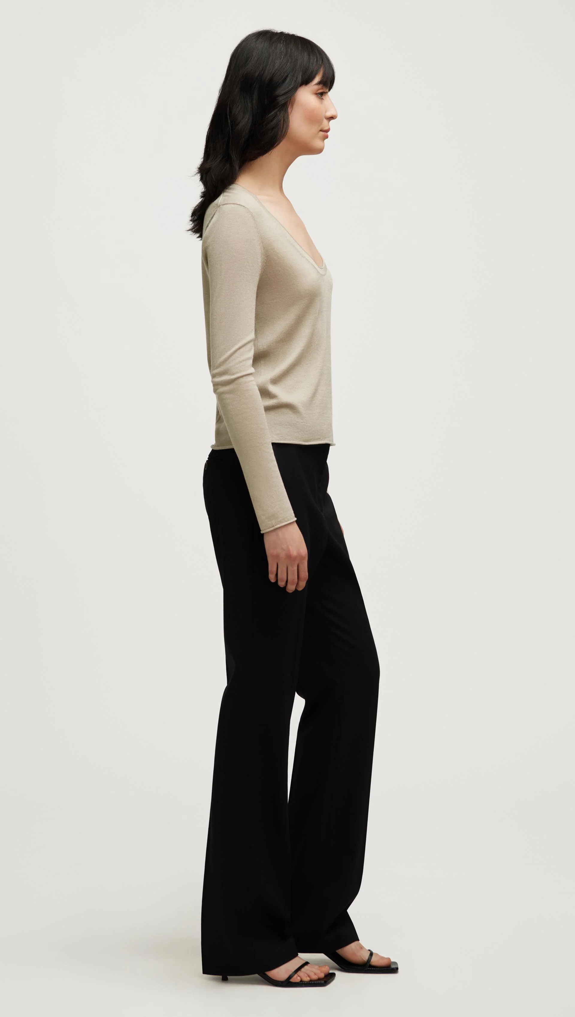 Fine Knit Longsleeve in Wool Silk | Beige - Image 3