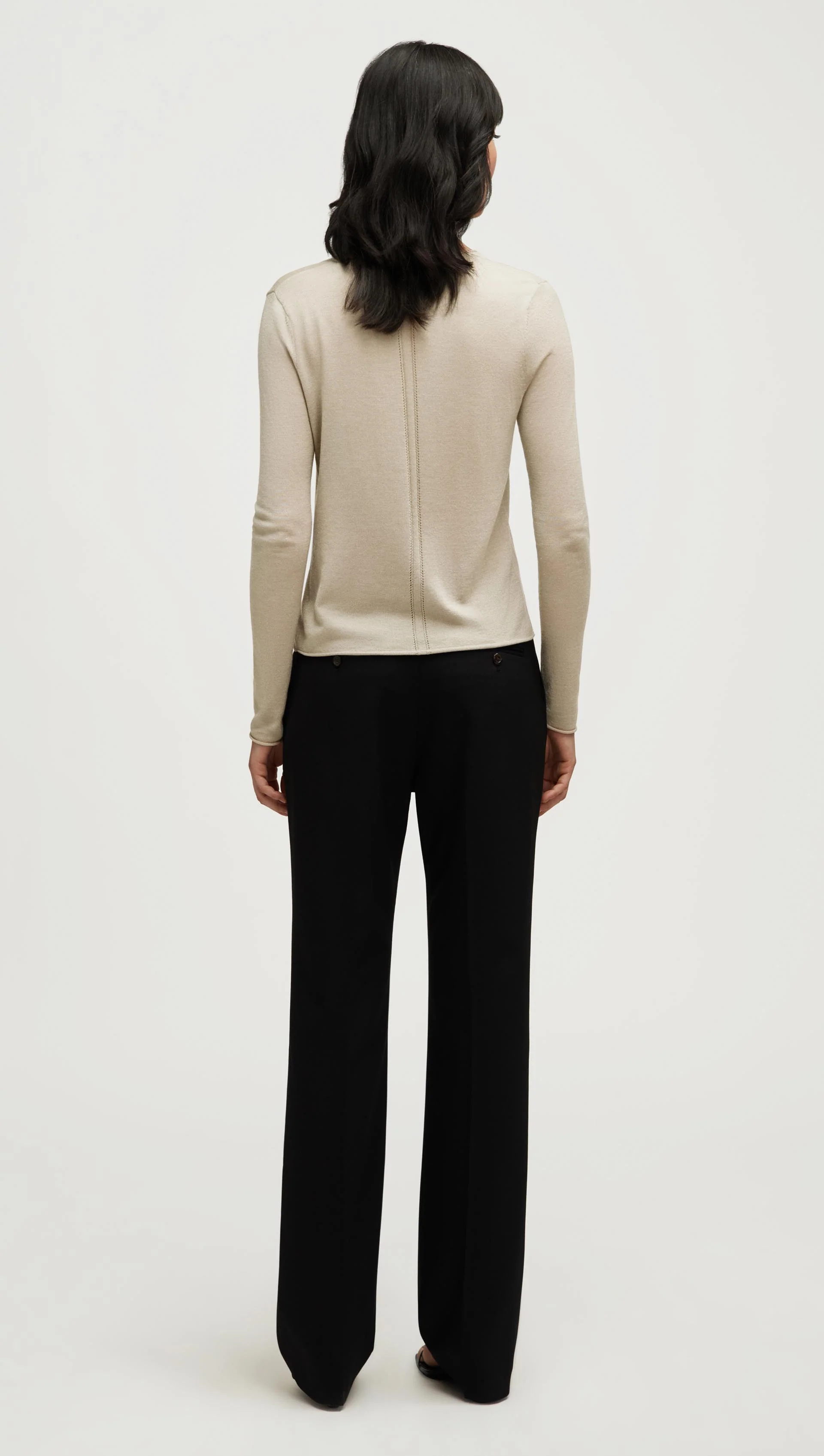 Fine Knit Longsleeve in Wool Silk | Beige - Image 4
