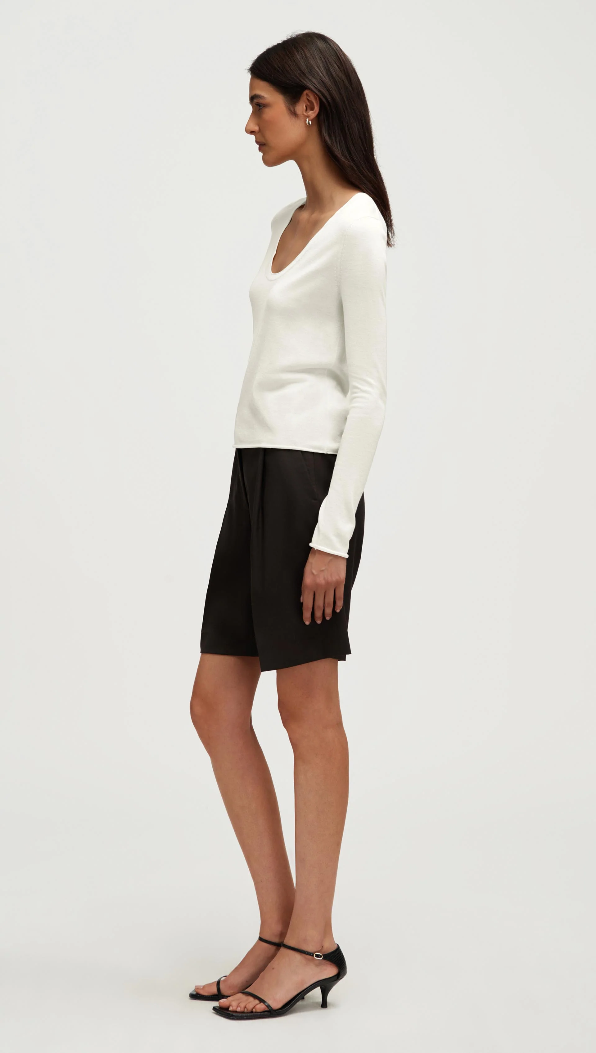 Fine Knit Longsleeve in Wool Silk | White - Image 4