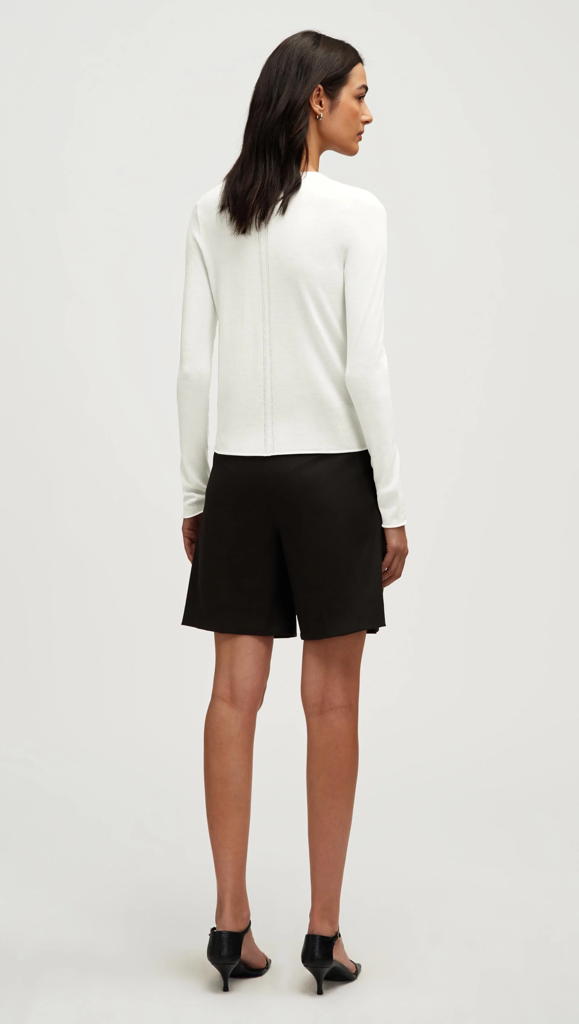 Fine Knit Longsleeve in Wool Silk | White - Image 5