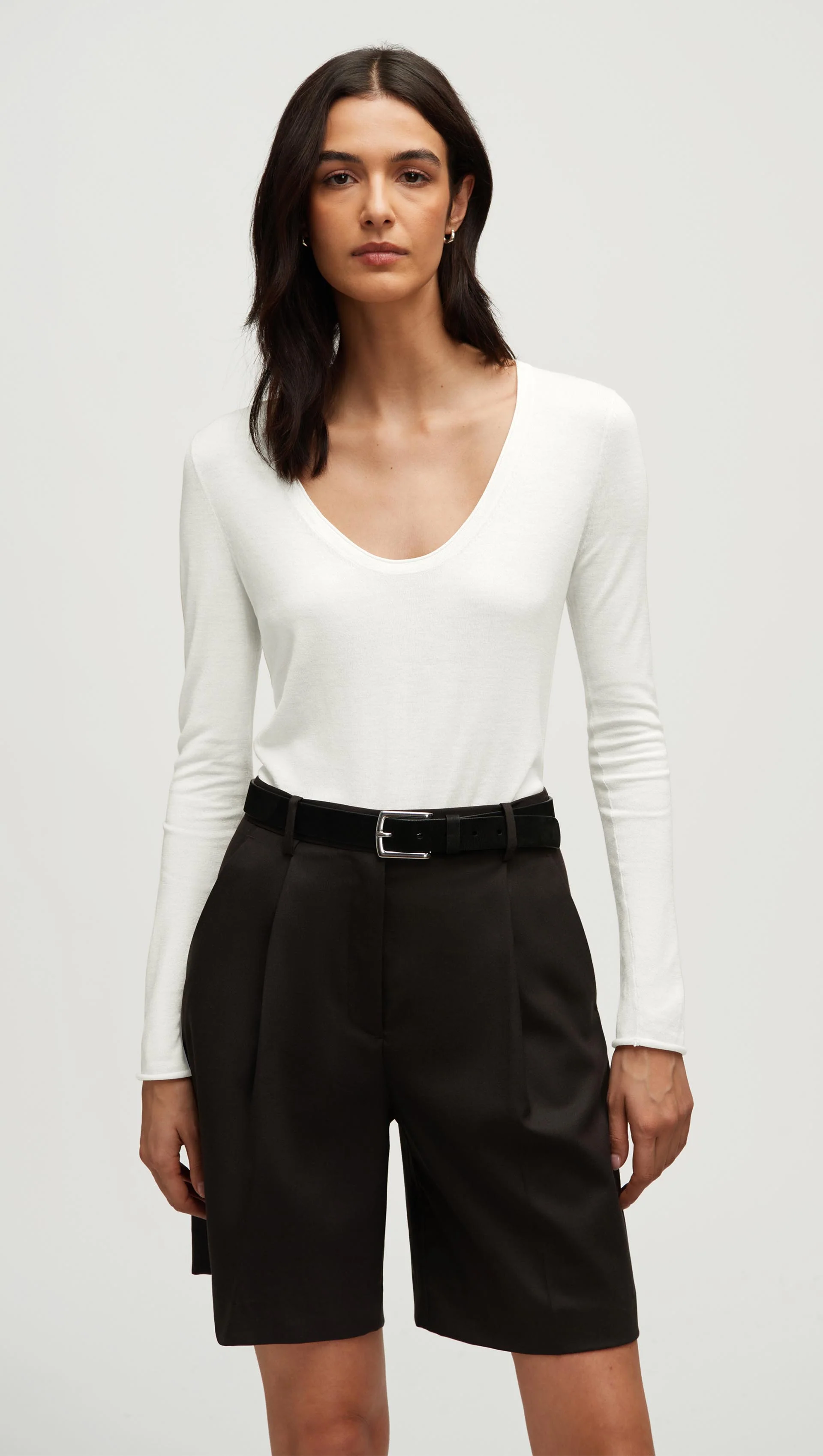 Fine Knit Longsleeve in Wool Silk | White - Image 6