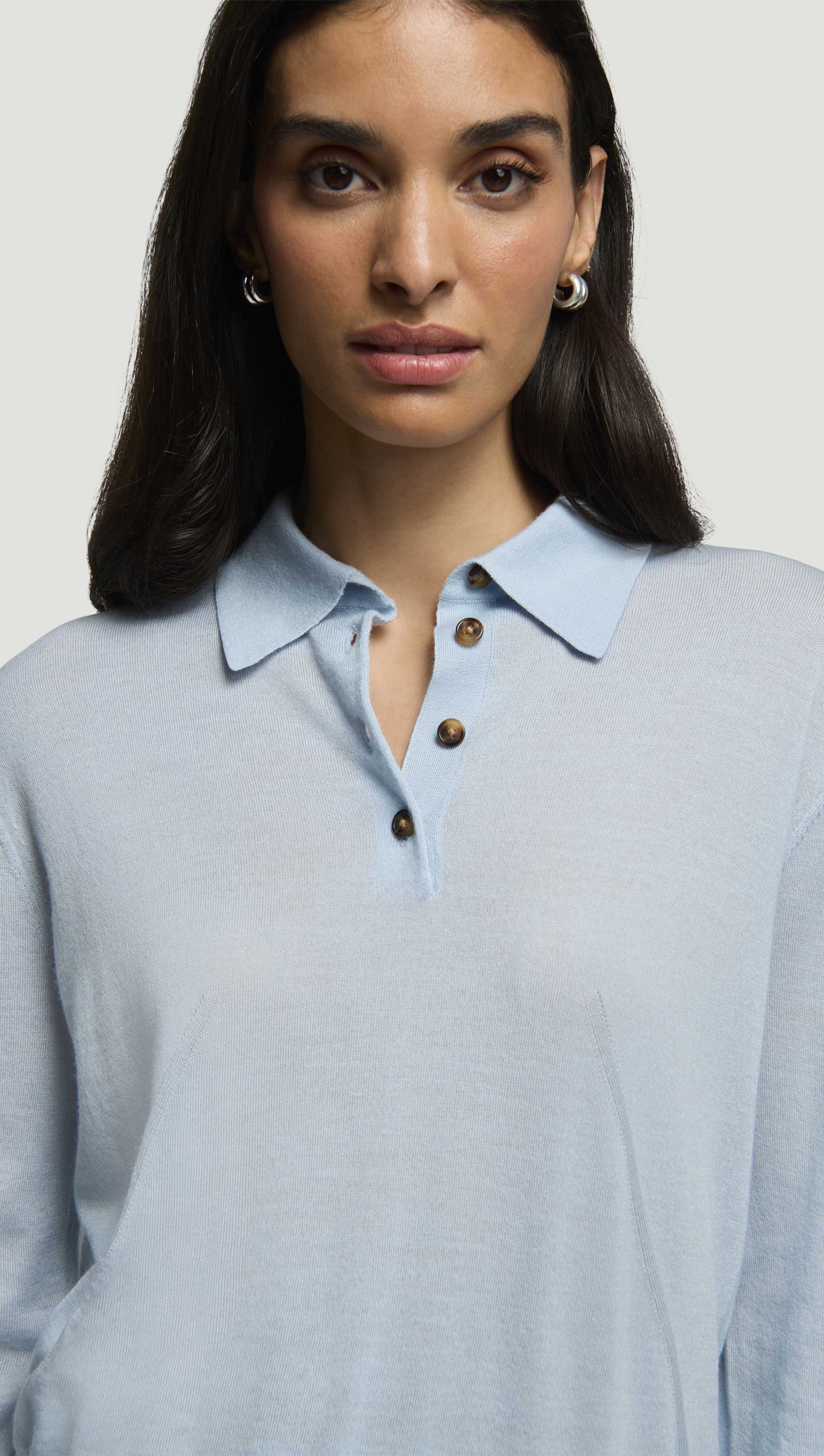 Fine Knit Polo in Merino Silk | Light Blue - Image 2