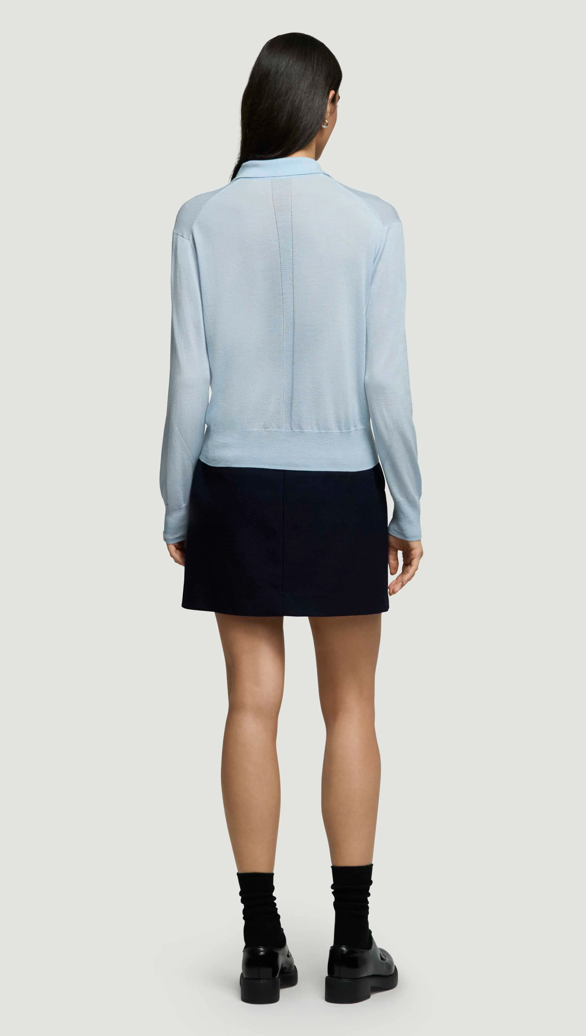 Fine Knit Polo in Merino Silk | Light Blue - Image 5