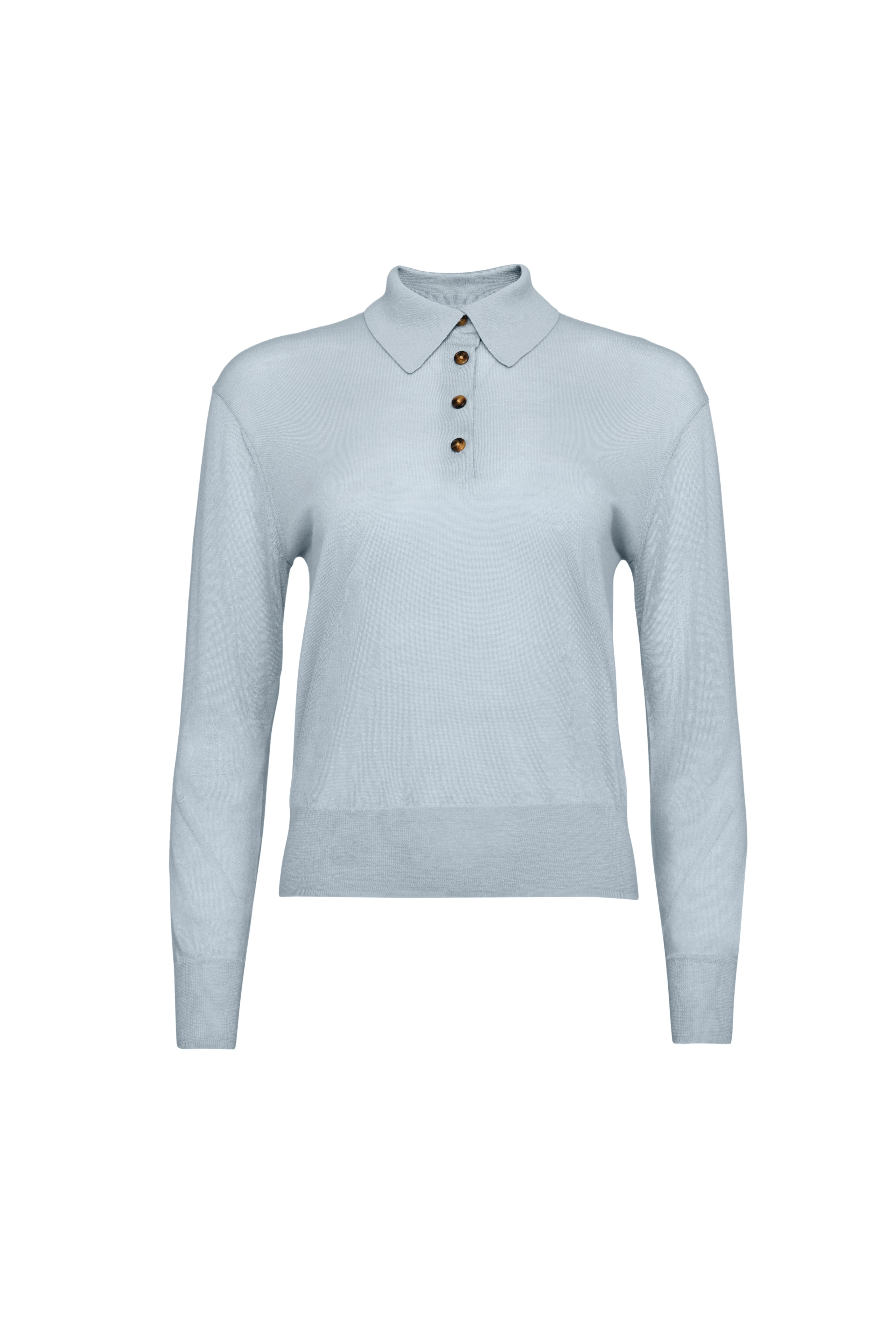 Fine Knit Polo in Merino Silk | Light Blue - Image 8