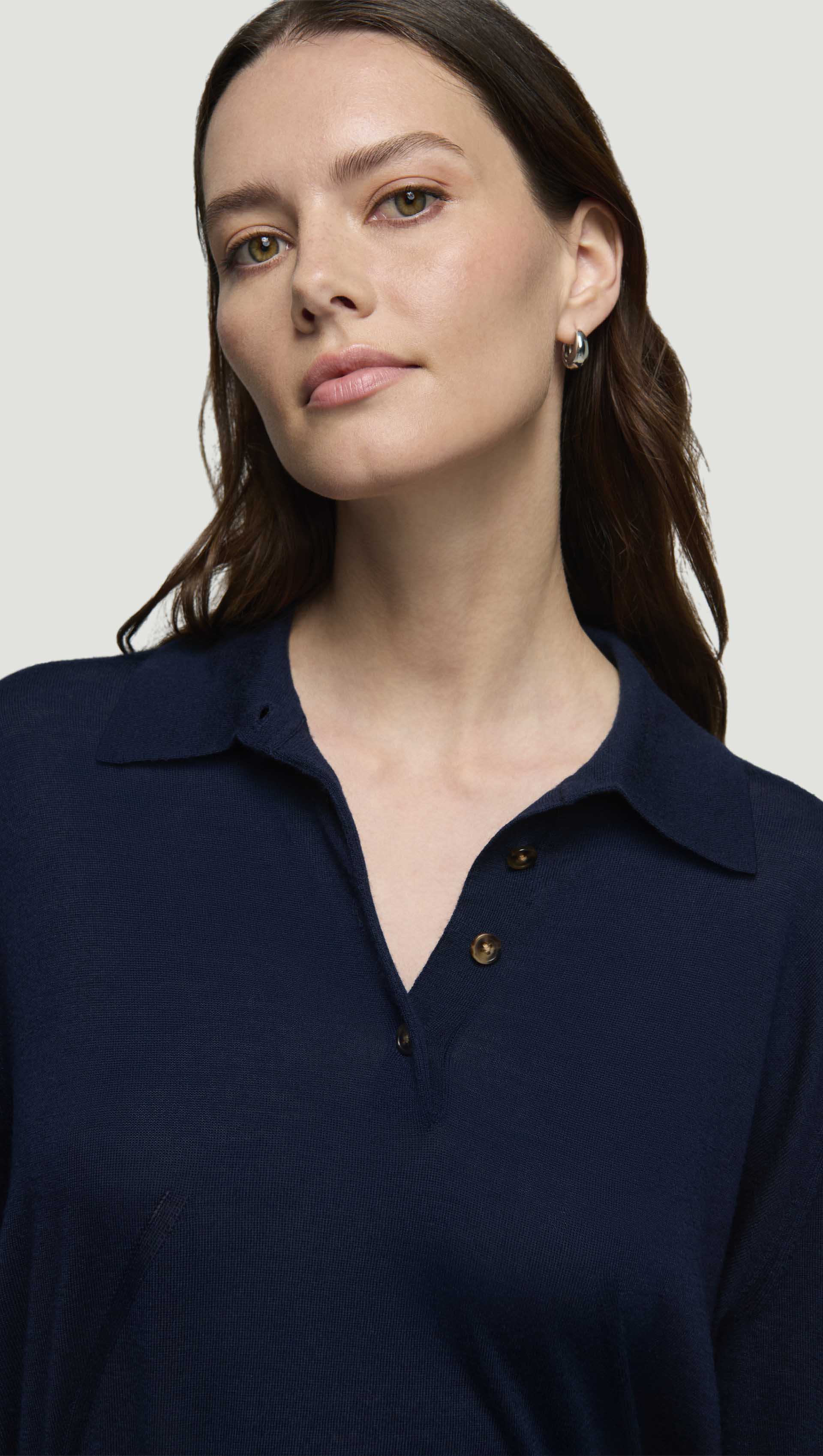Fine Knit Polo in Merino Silk | Navy - Image 2
