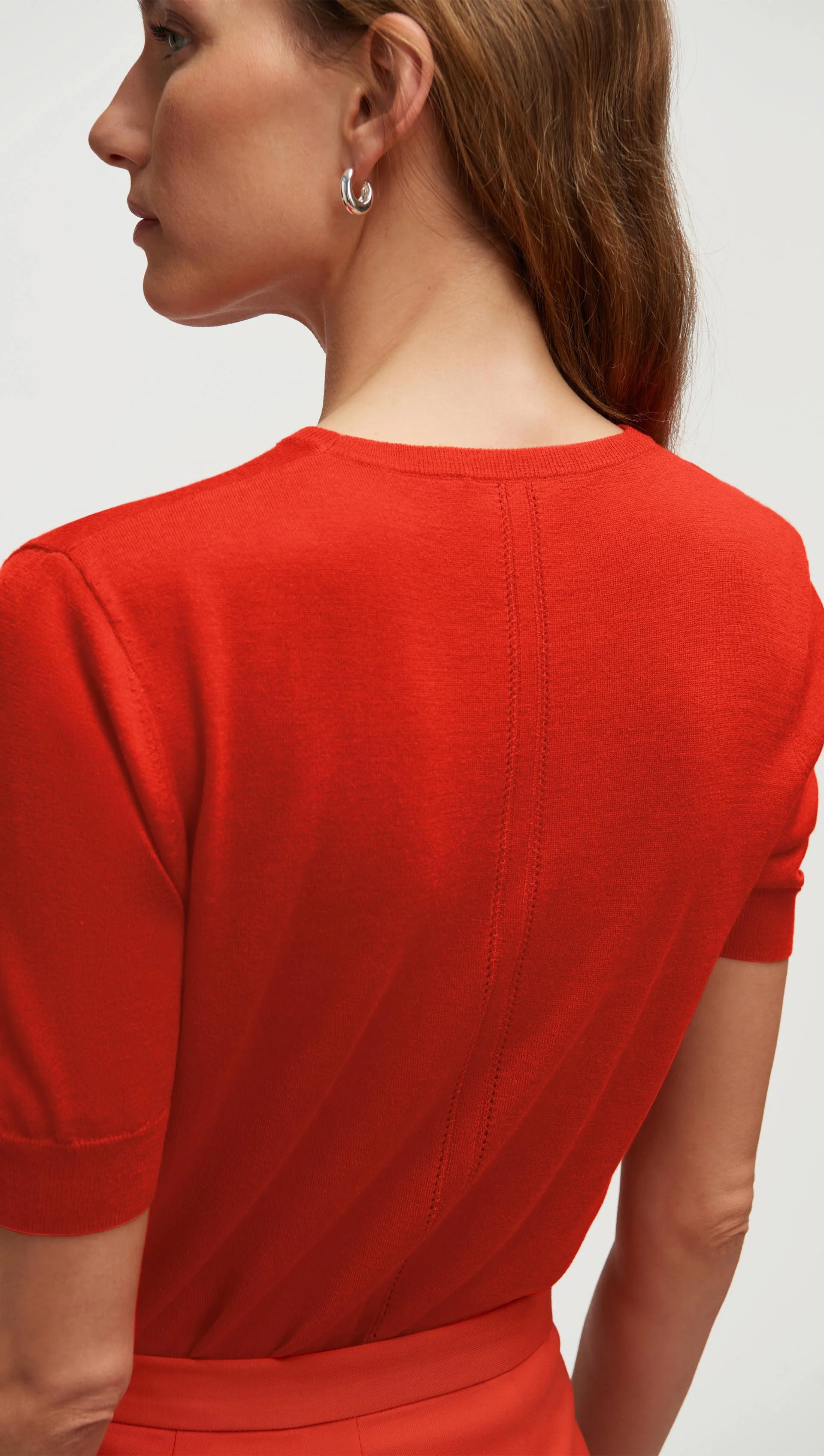 Fine Knit Shortsleeve in Wool Silk | Tomato - Image 2