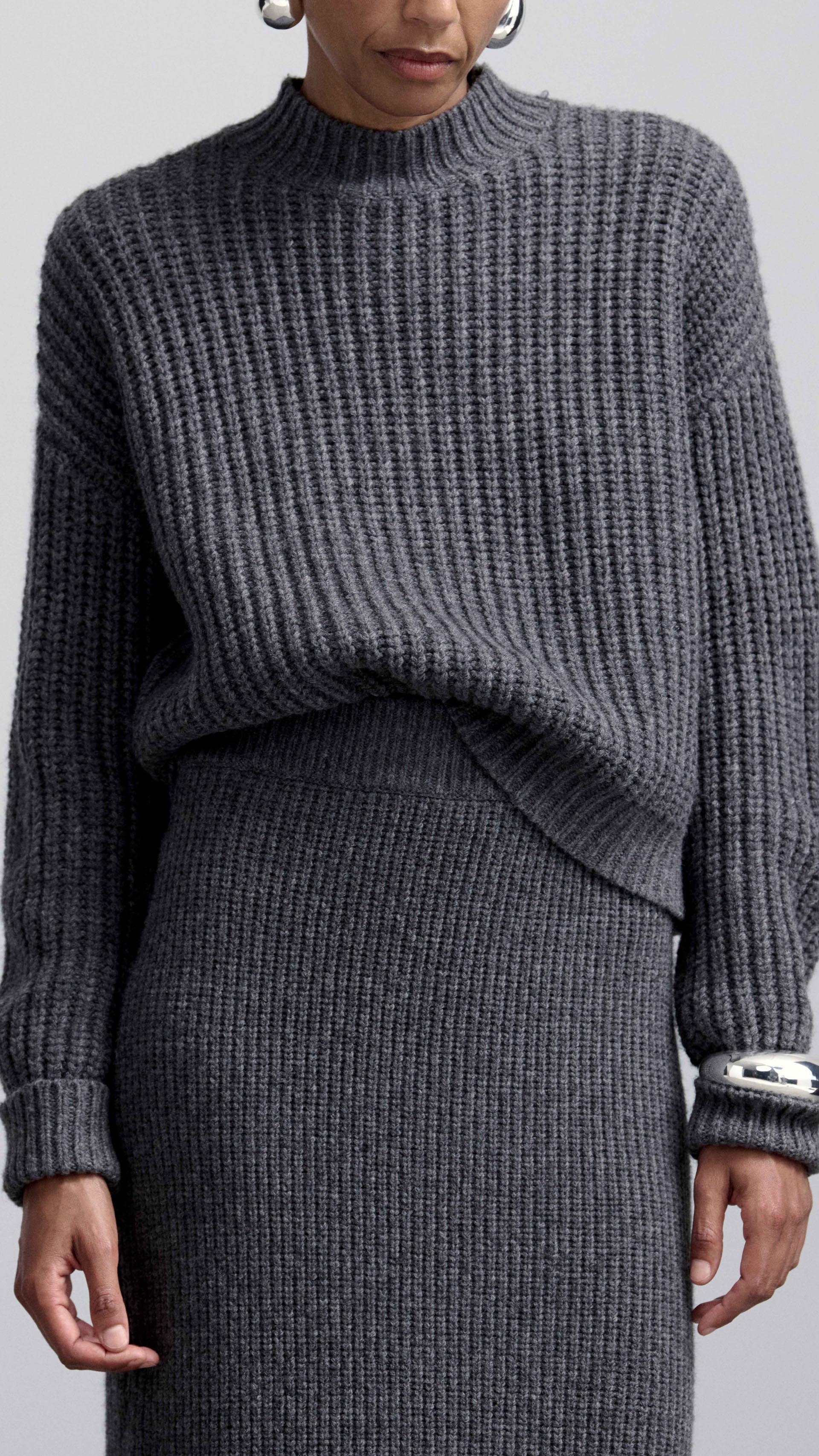 Fisherman Sweater in Wool Nylon | Grey - Image 10