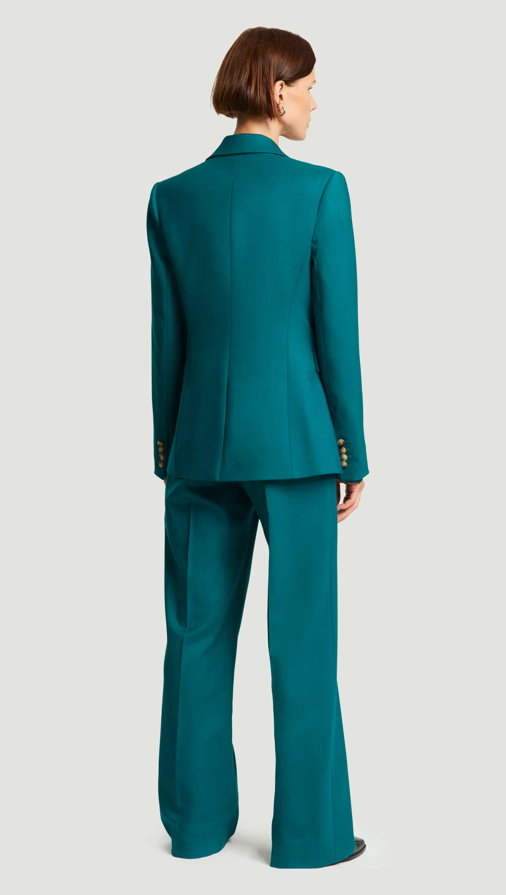 Fitted Notch Lapel Blazer in Seasonless Wool | Teal - Image 4