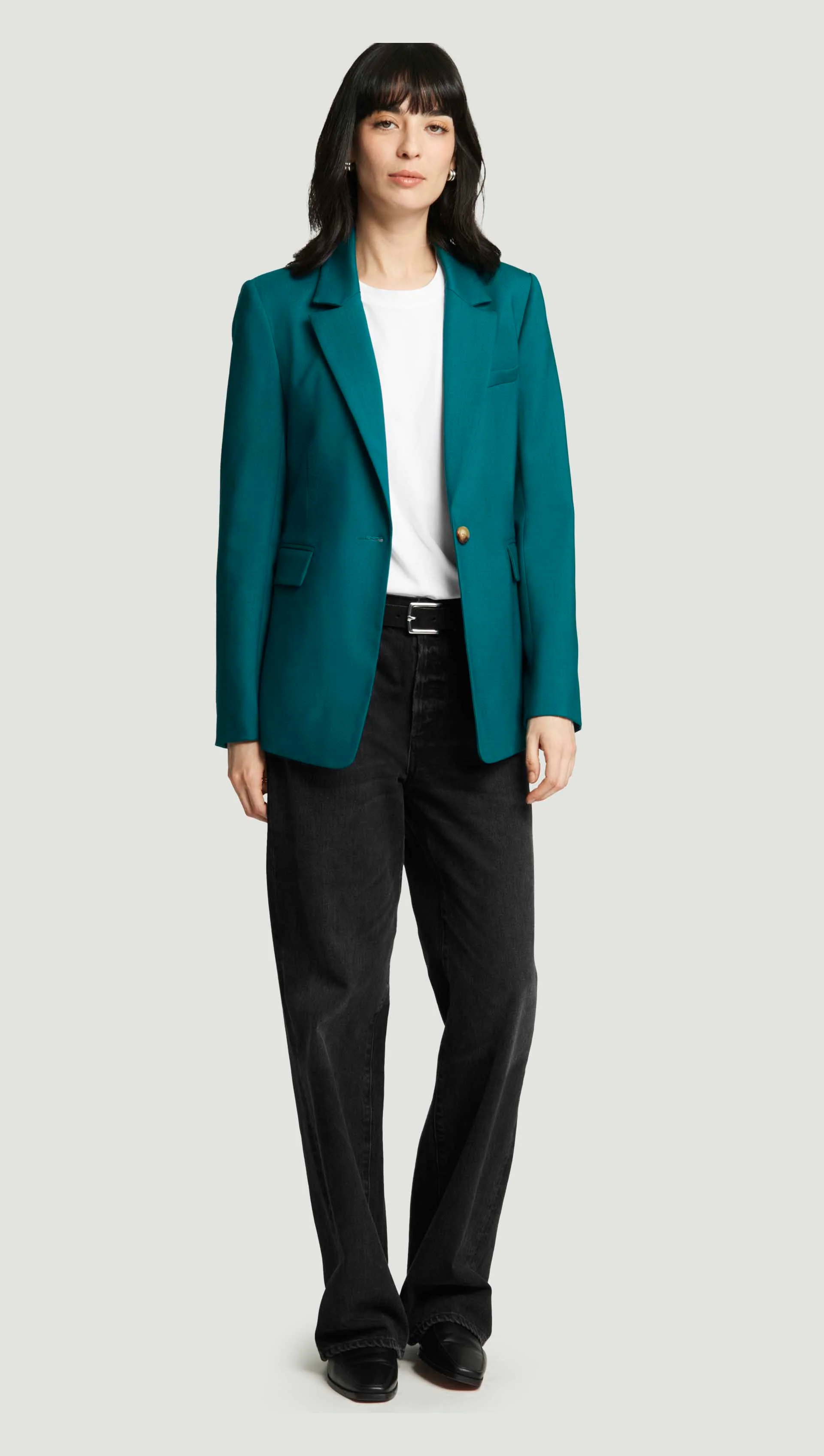 Fitted Notch Lapel Blazer in Seasonless Wool | Teal - Image 7
