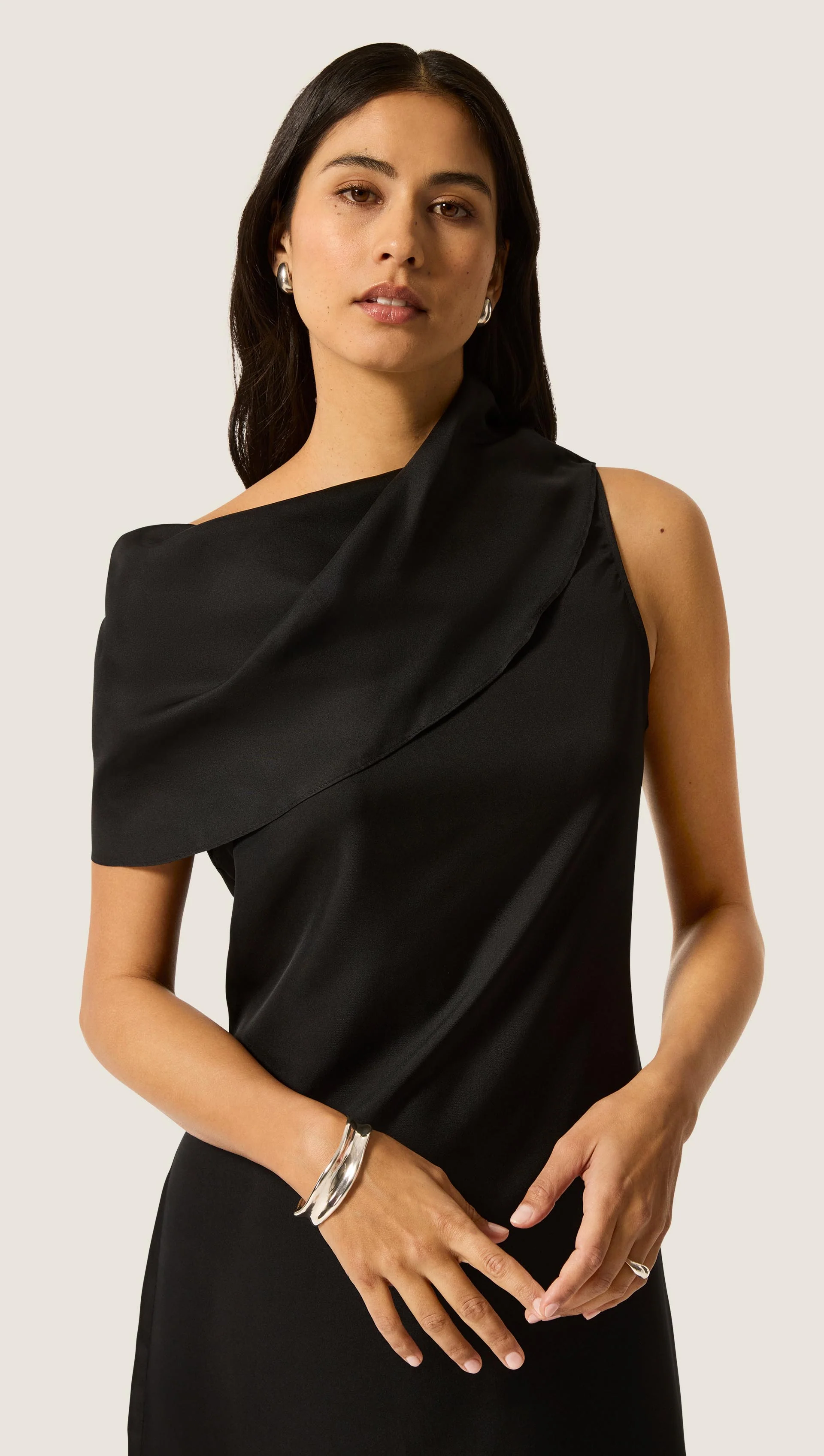 Funnel Neck Dress in Silk Twill | Black - Image 3