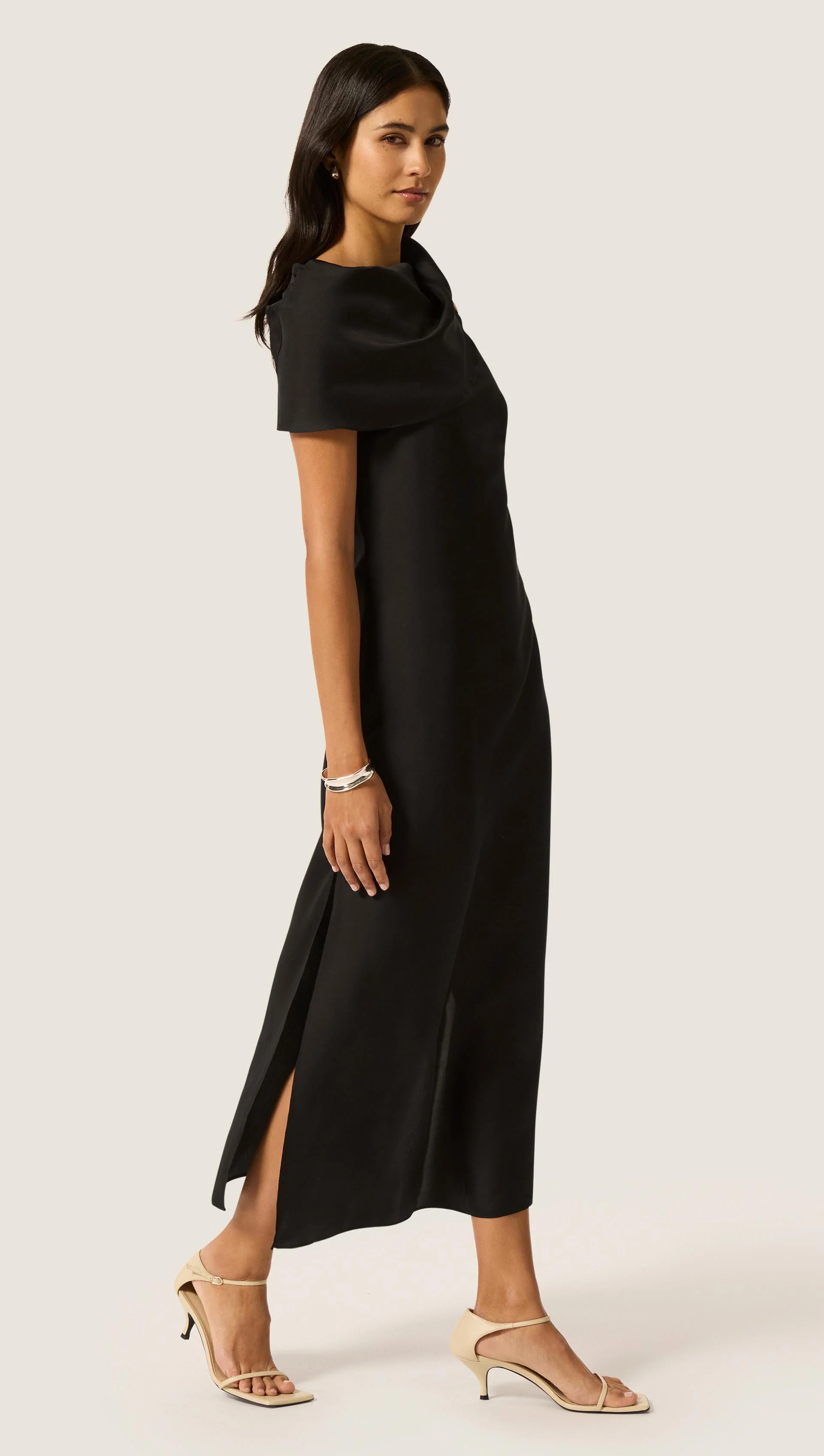 Funnel Neck Dress in Silk Twill | Black - Image 4