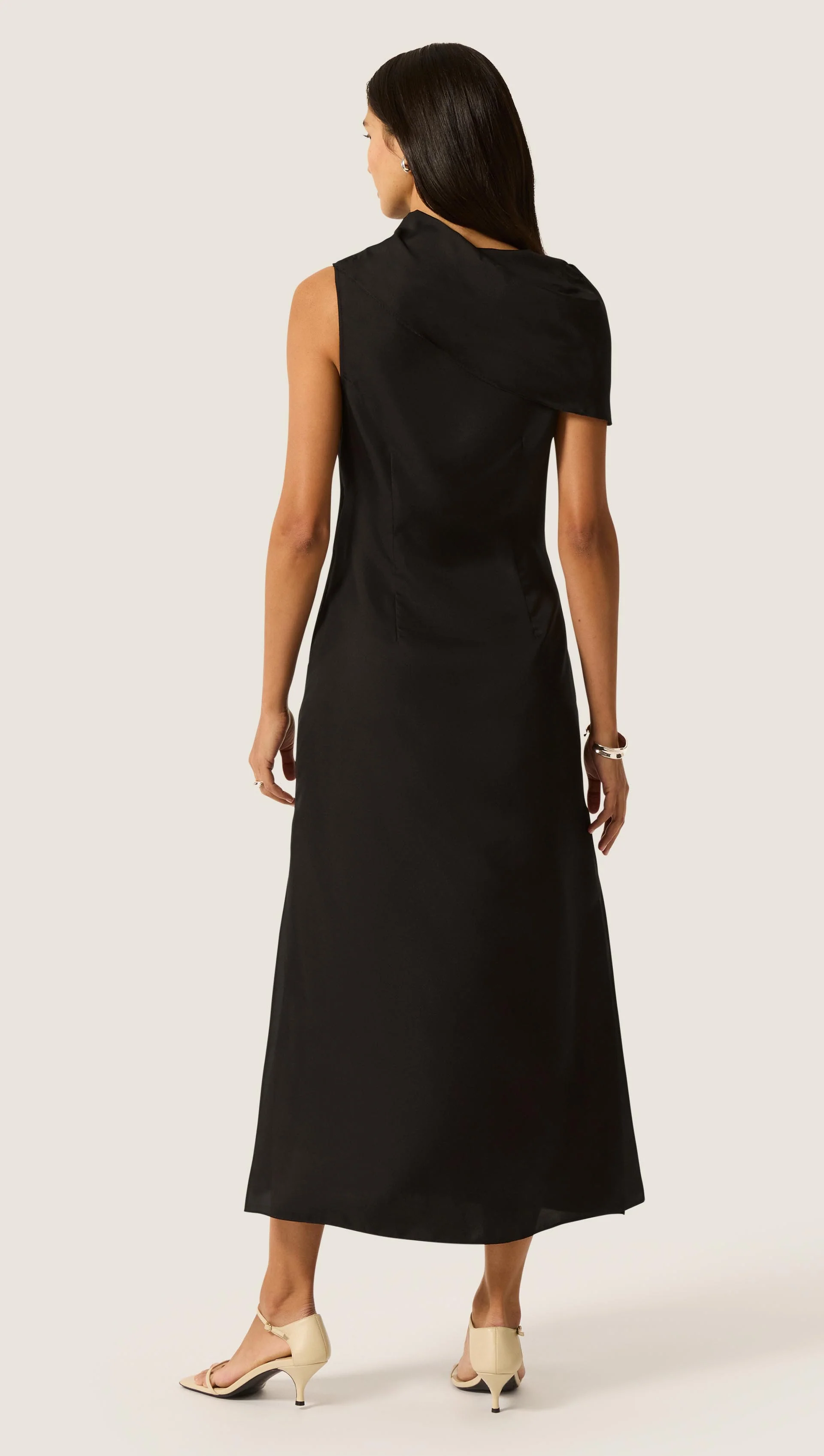 Funnel Neck Dress in Silk Twill | Black - Image 5