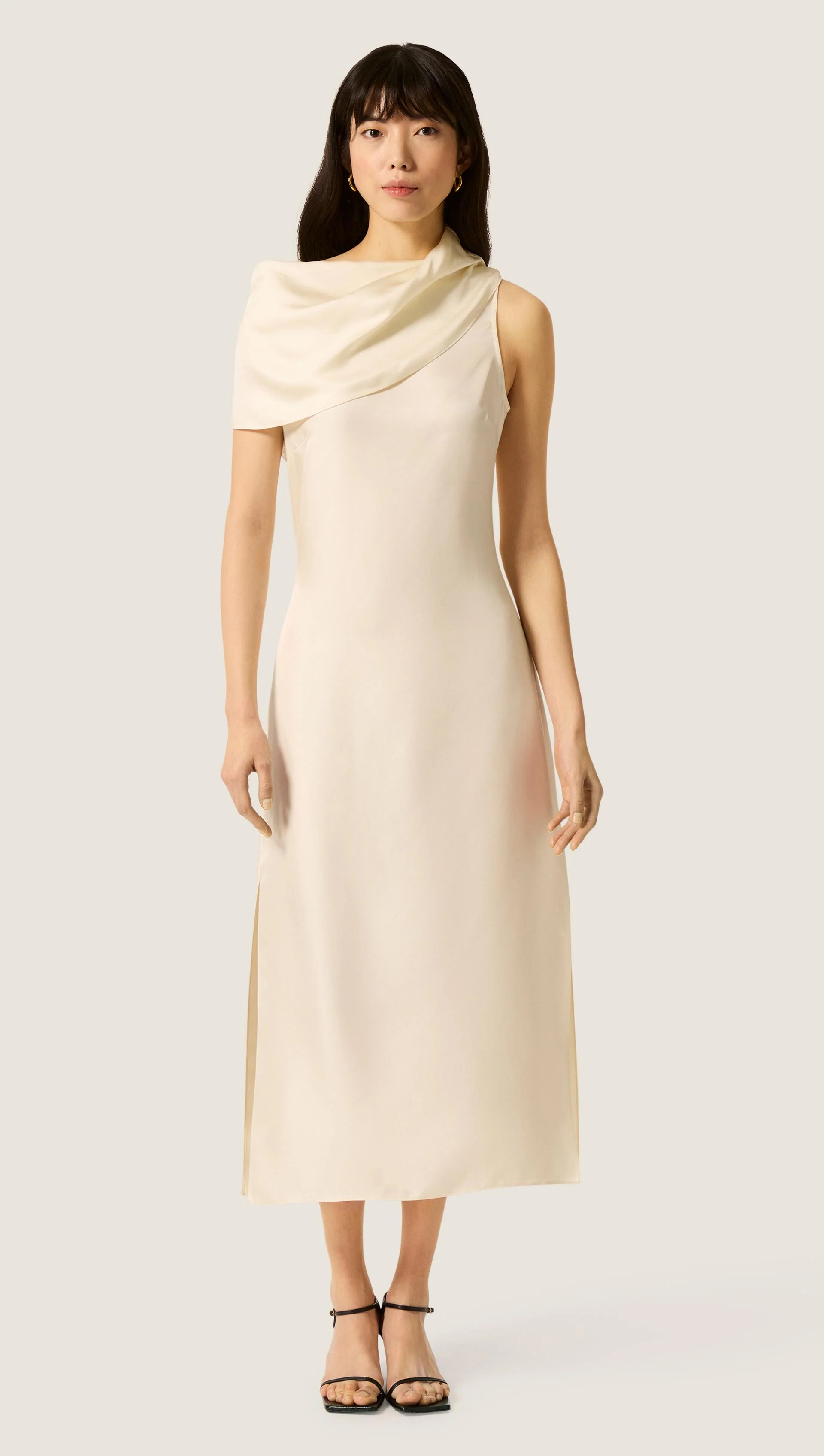 Funnel Neck Dress in Silk Twill | Ivory - Image 4