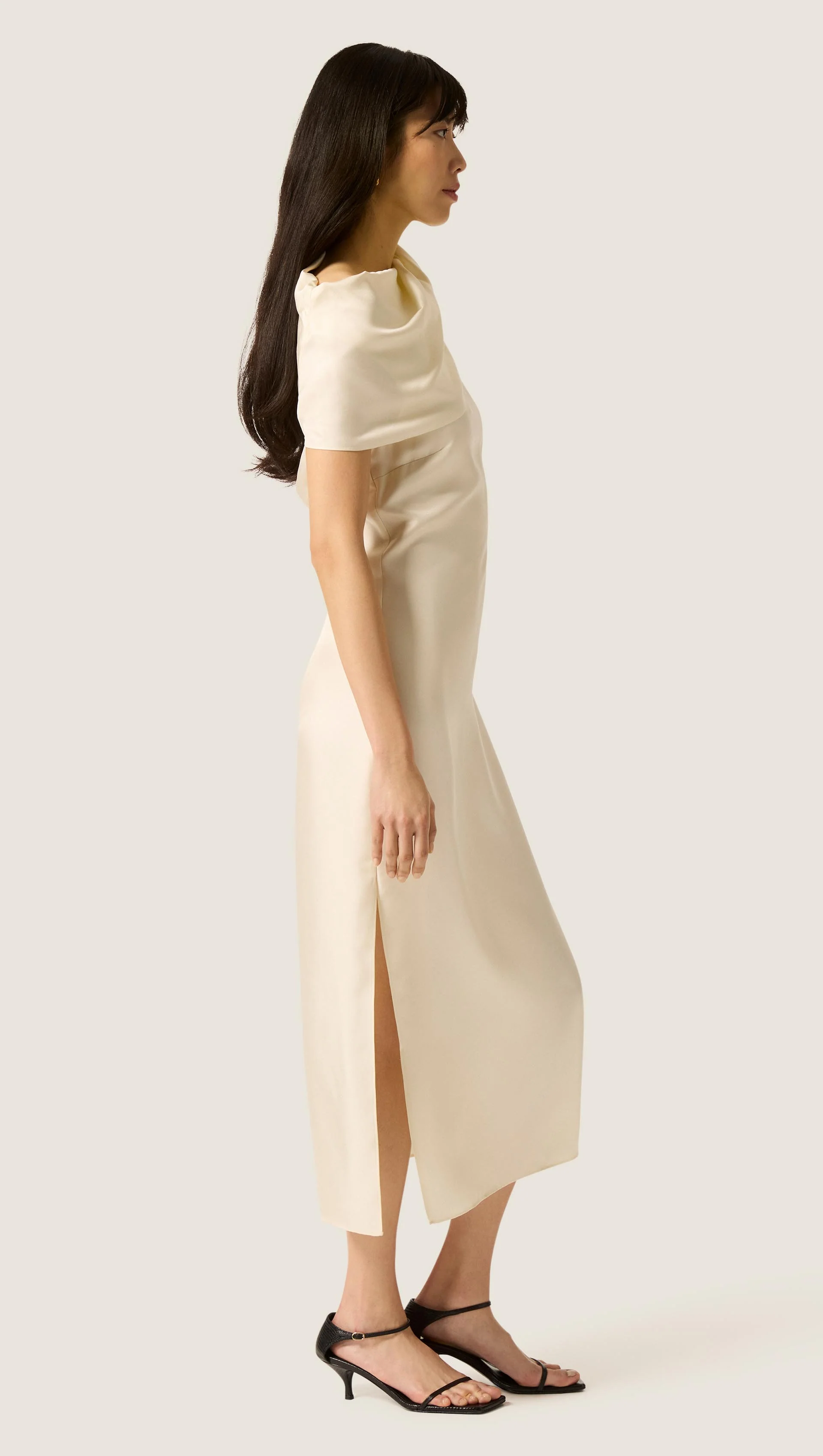 Funnel Neck Dress in Silk Twill | Ivory - Image 5