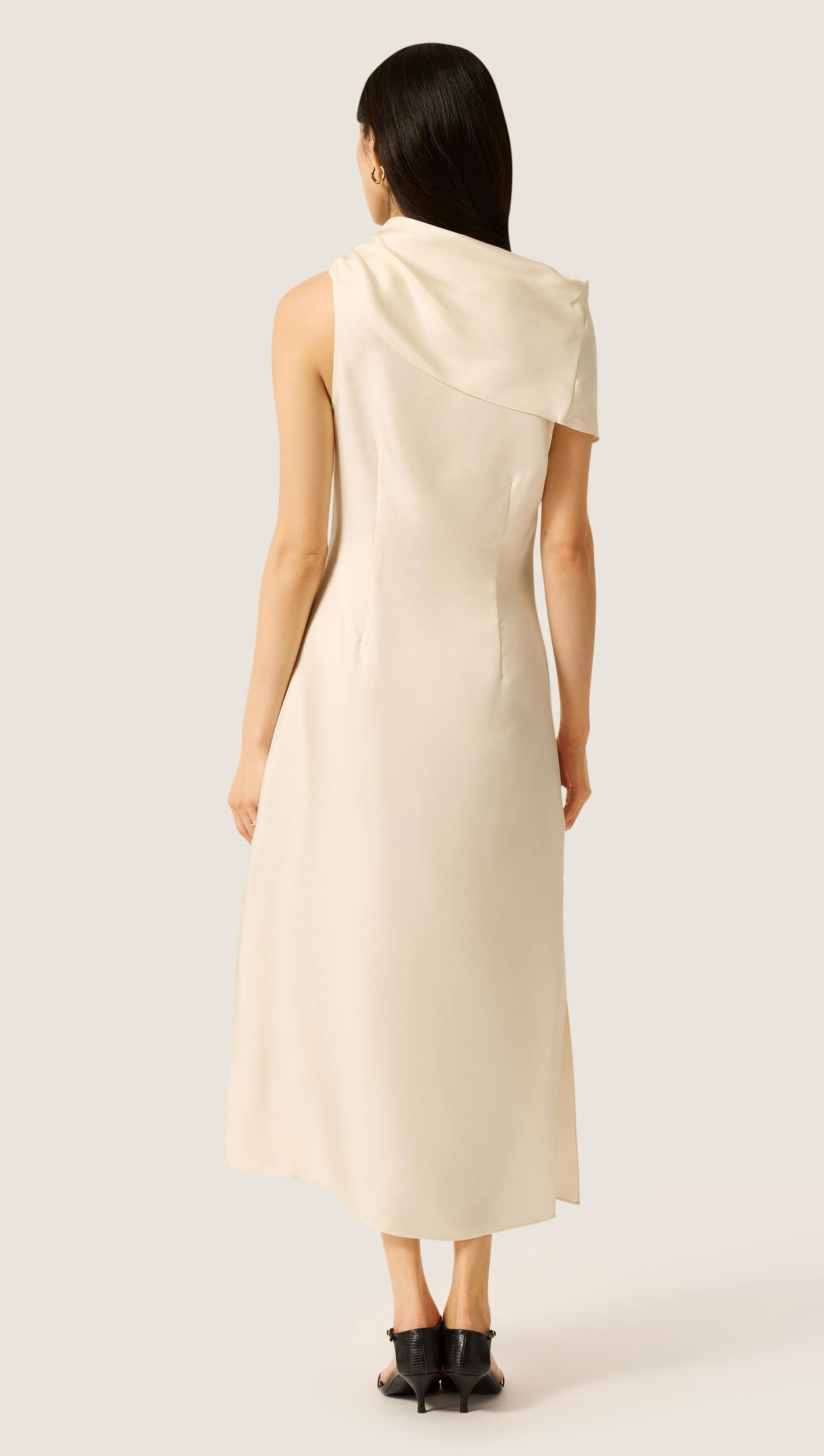 Funnel Neck Dress in Silk Twill | Ivory - Image 6