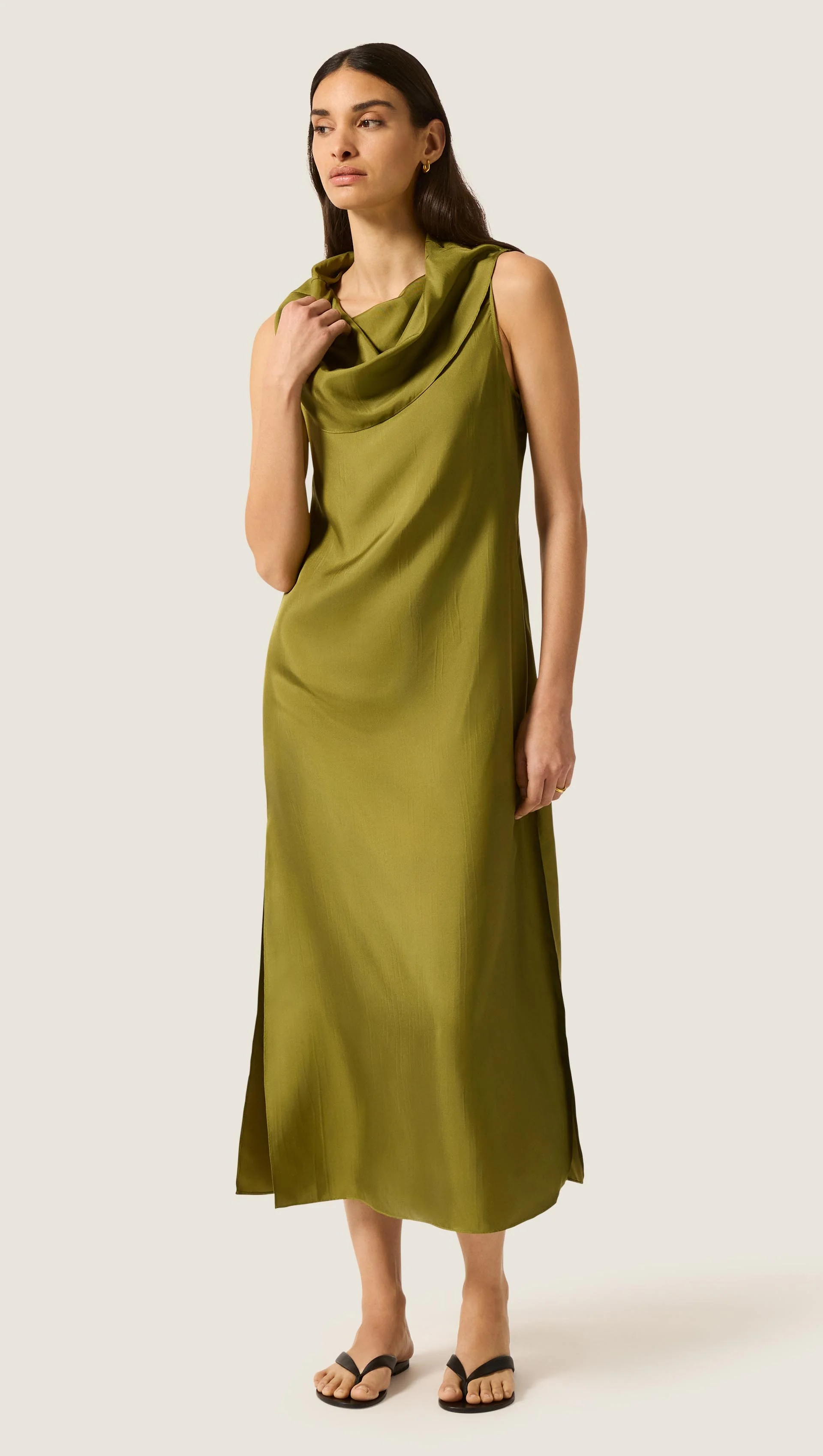 Funnel Neck Dress in Silk Twill | Pickle