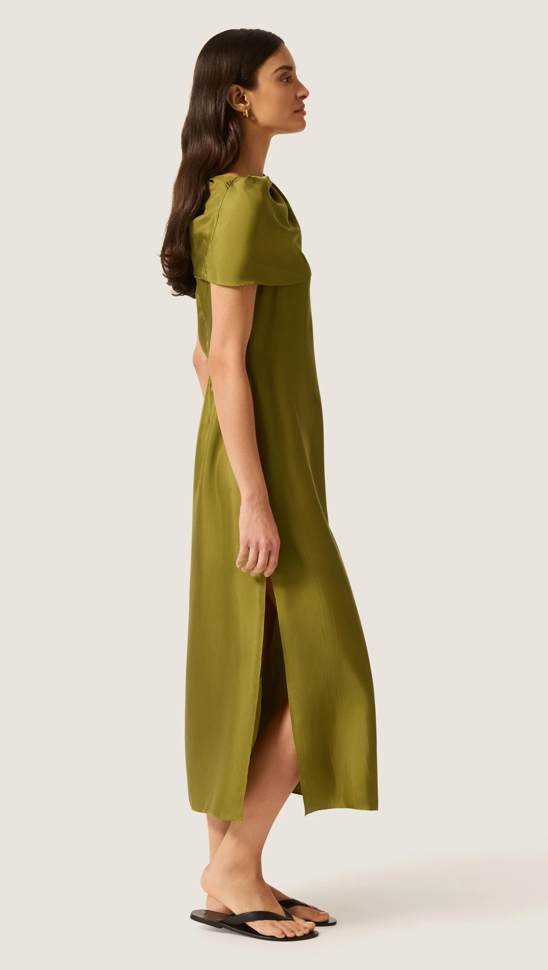 Funnel Neck Dress in Silk Twill | Pickle - Image 4