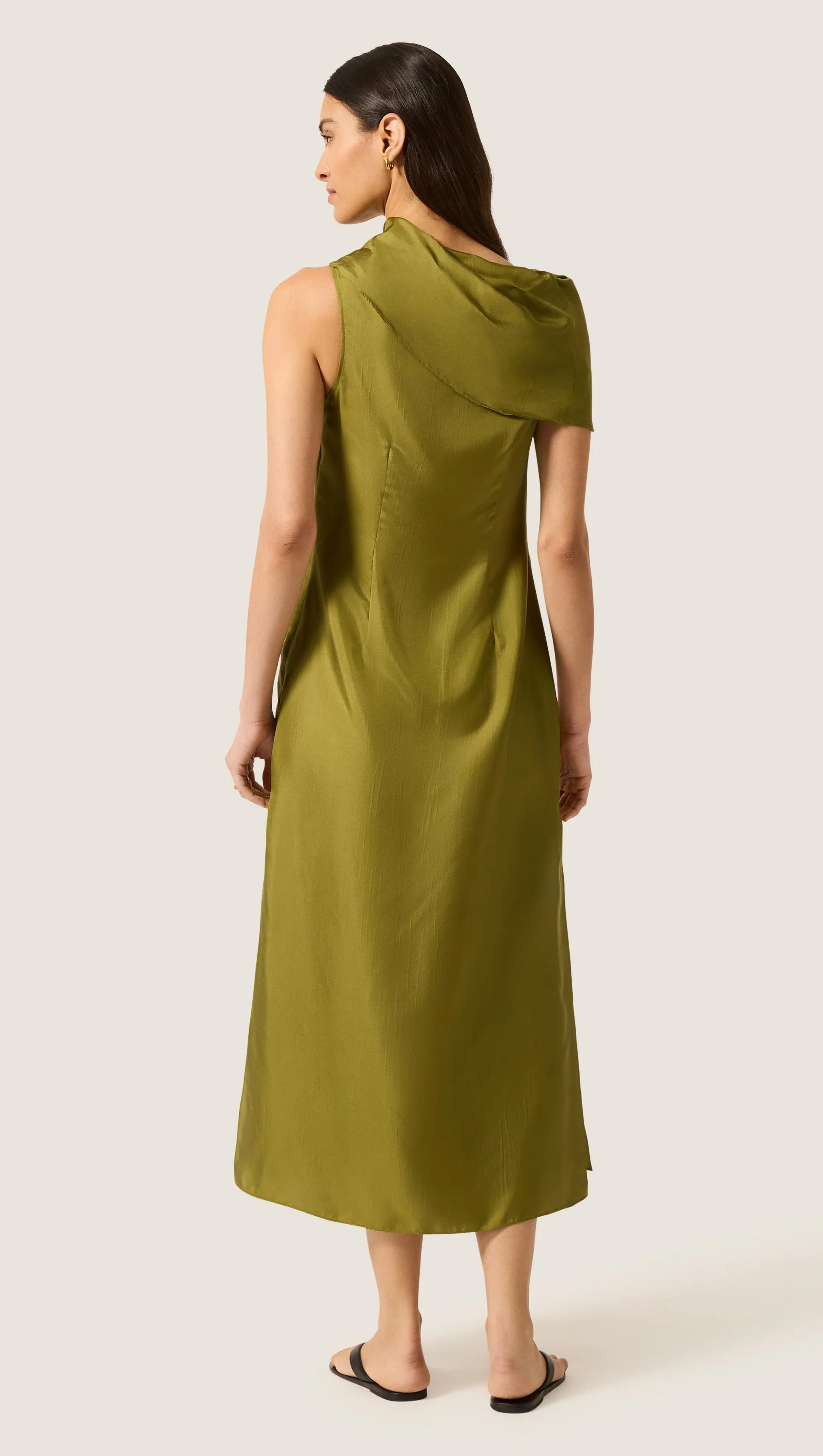 Funnel Neck Dress in Silk Twill | Pickle - Image 5
