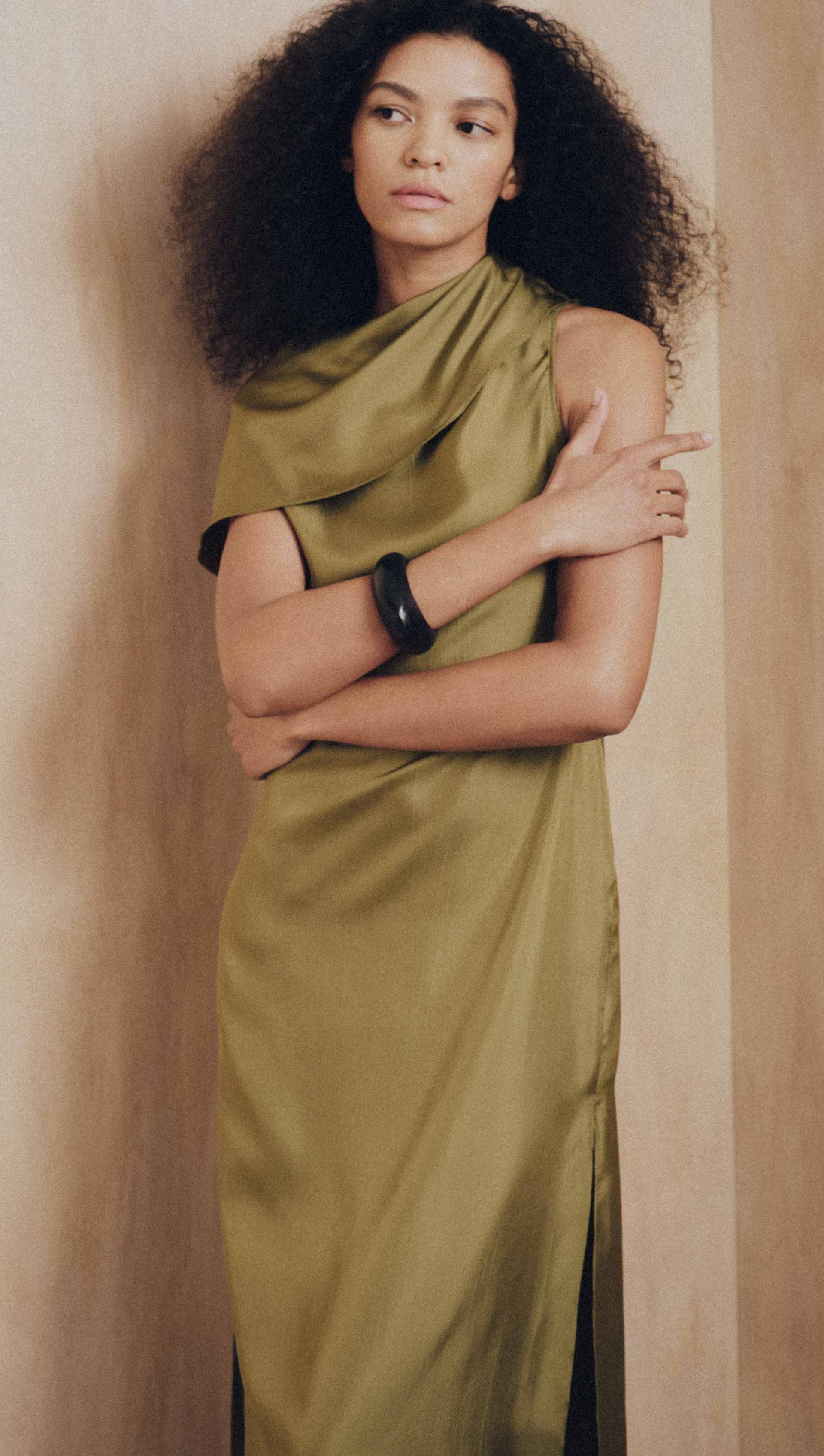 Funnel Neck Dress in Silk Twill | Pickle - Image 8