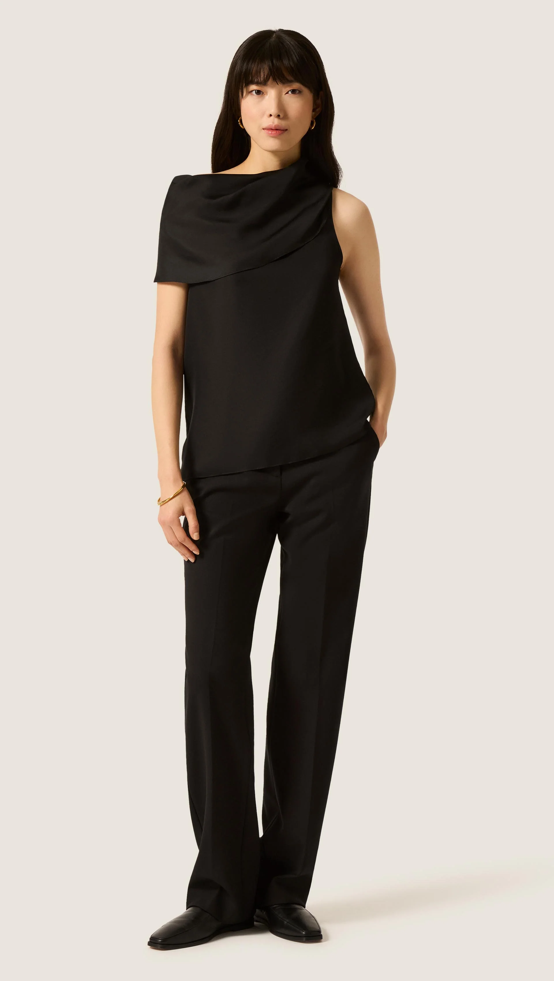 Funnel Neck Top in Silk Twill | Black - Image 4