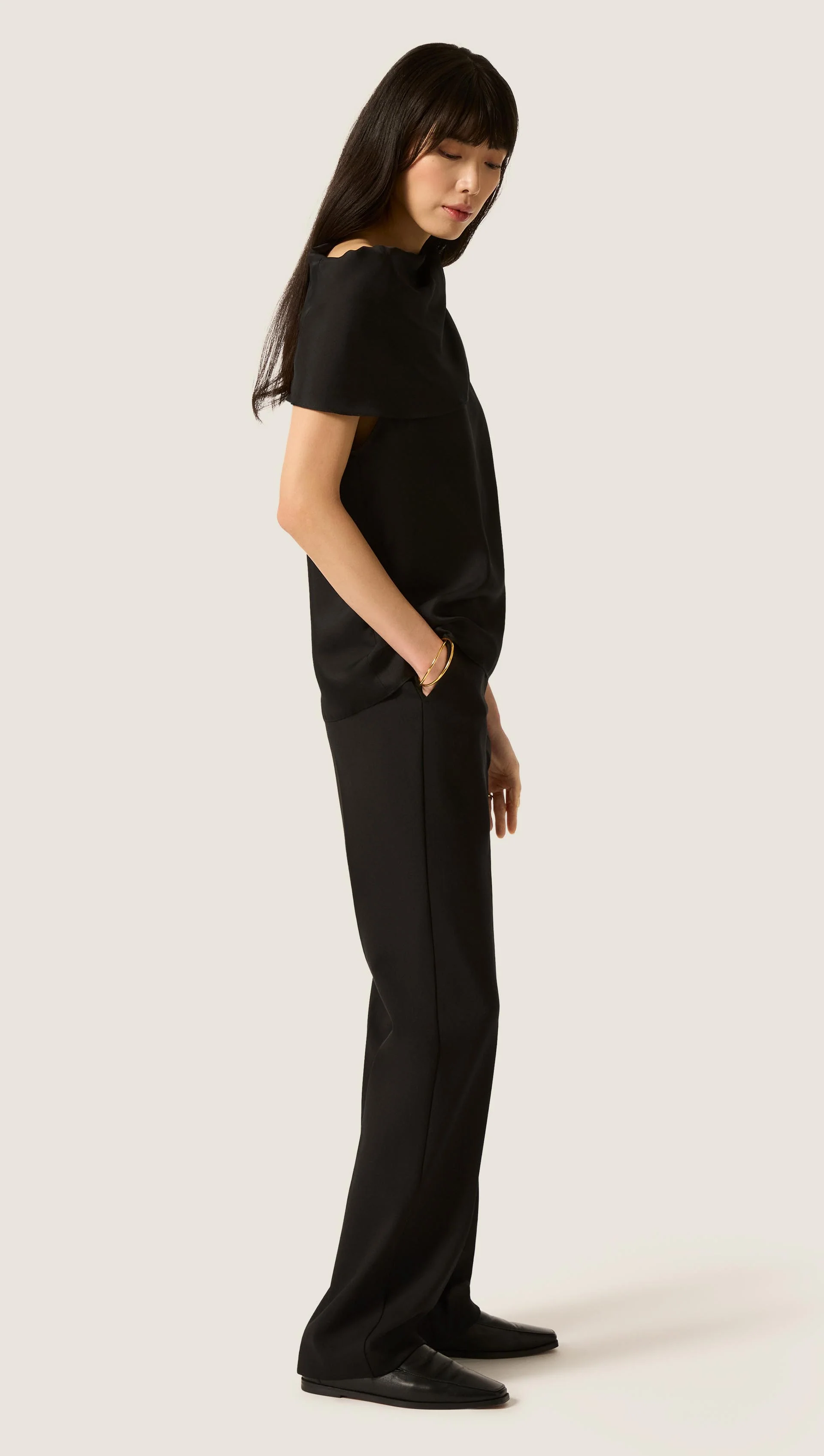 Funnel Neck Top in Silk Twill | Black - Image 5