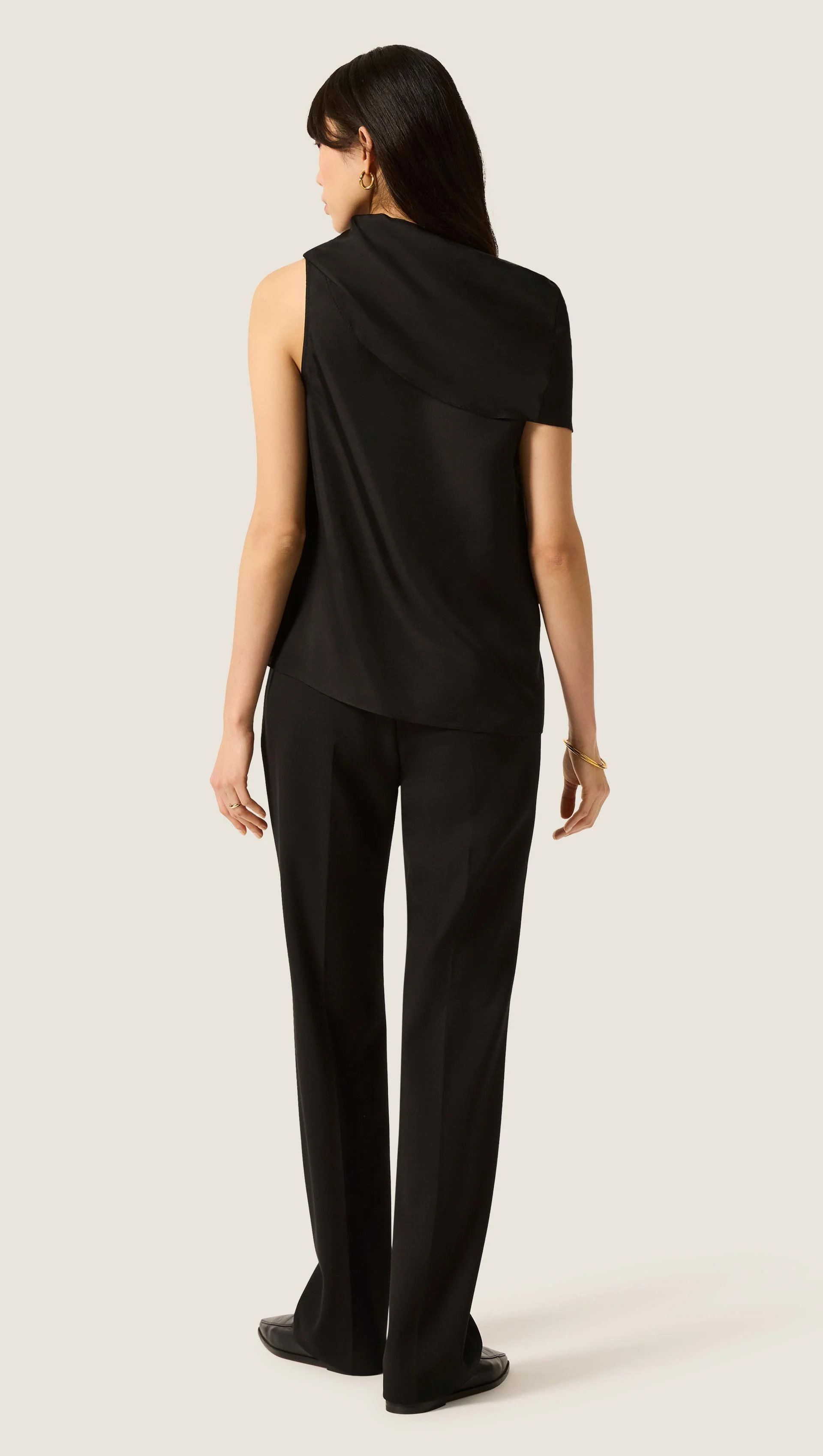 Funnel Neck Top in Silk Twill | Black - Image 6