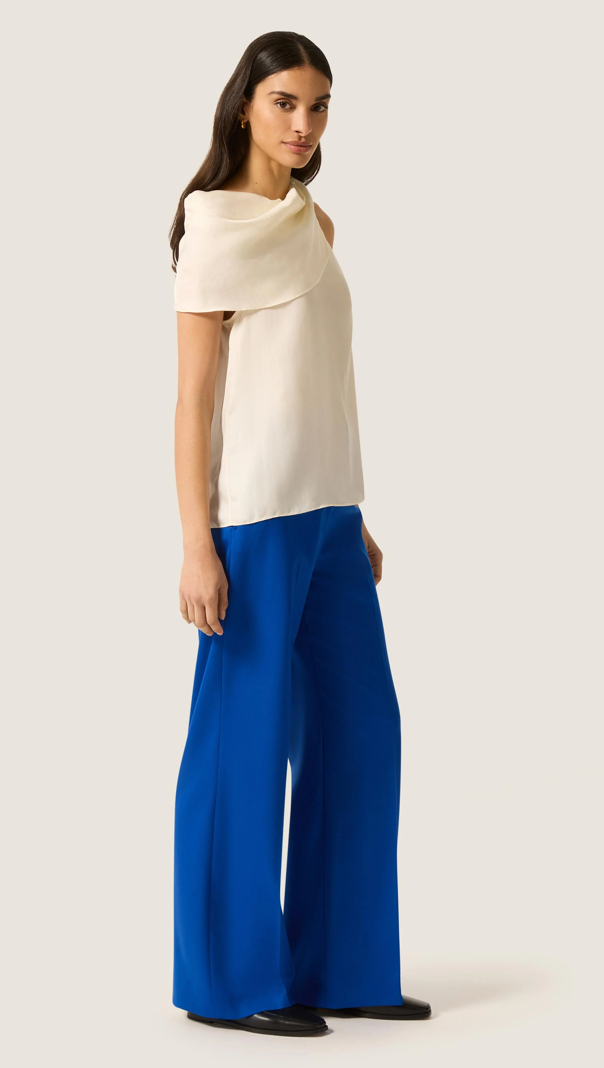 Funnel Neck Top in Silk Twill | Ivory - Image 3