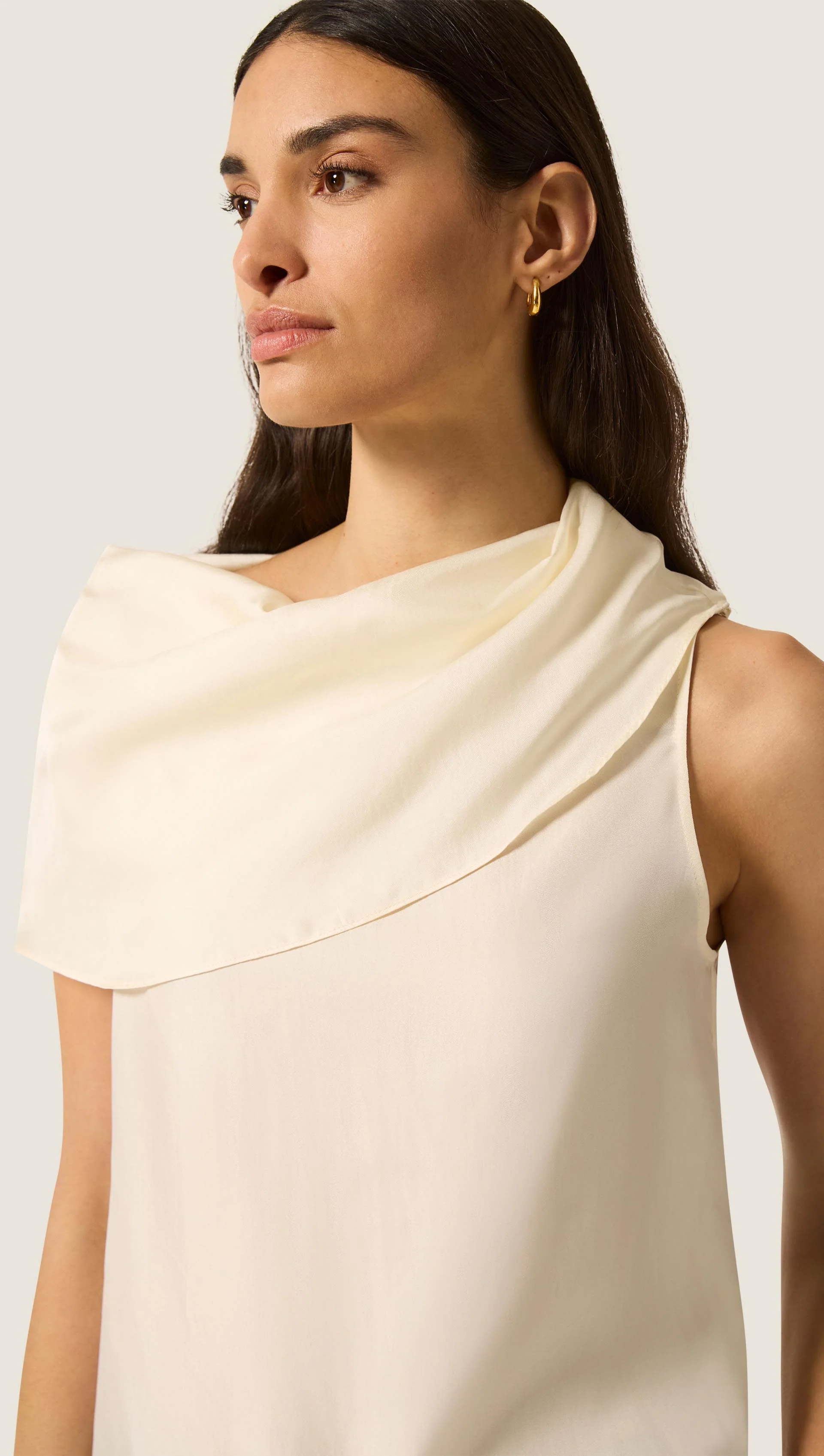 Funnel Neck Top in Silk Twill | Ivory - Image 4