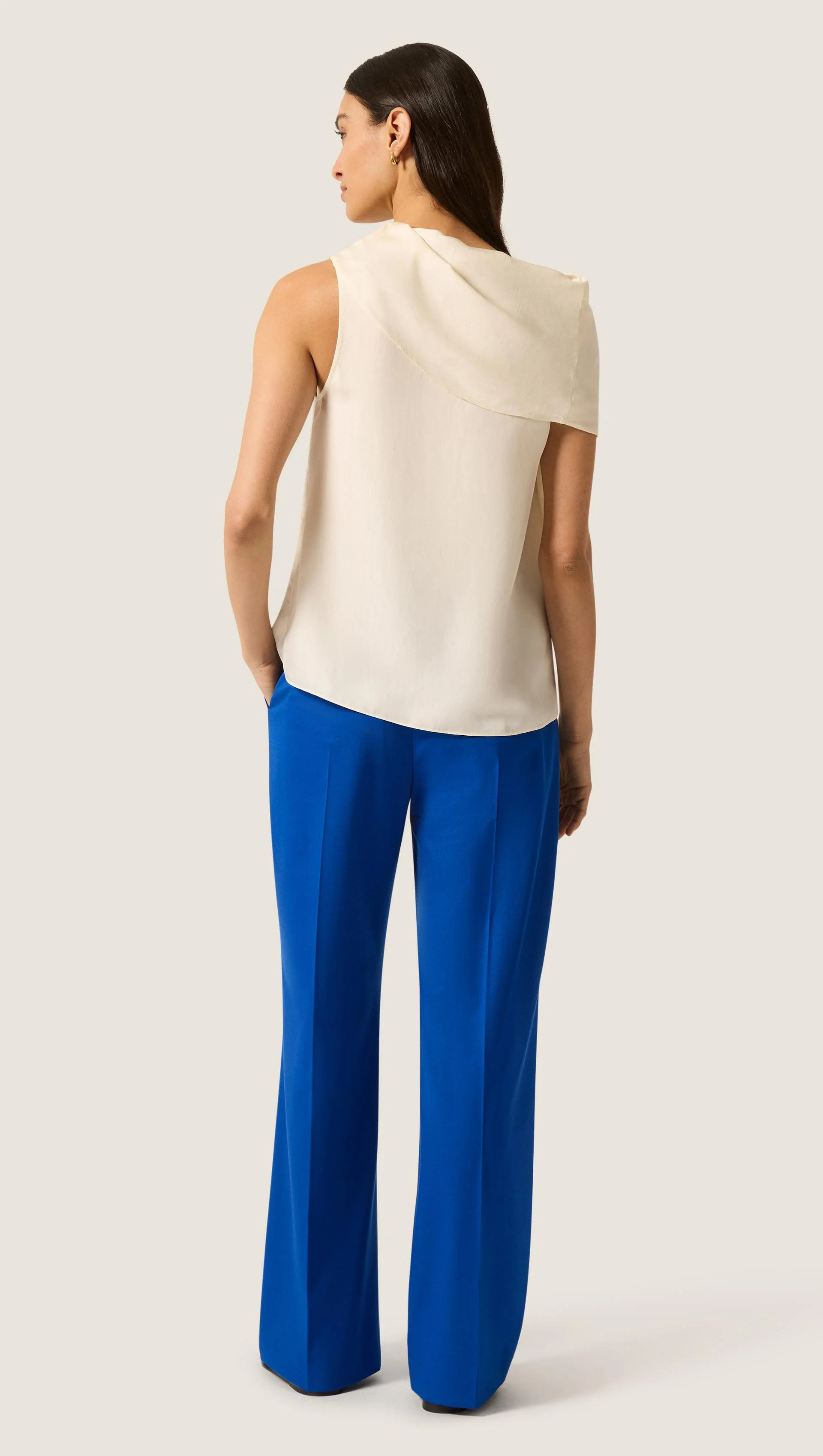 Funnel Neck Top in Silk Twill | Ivory - Image 5